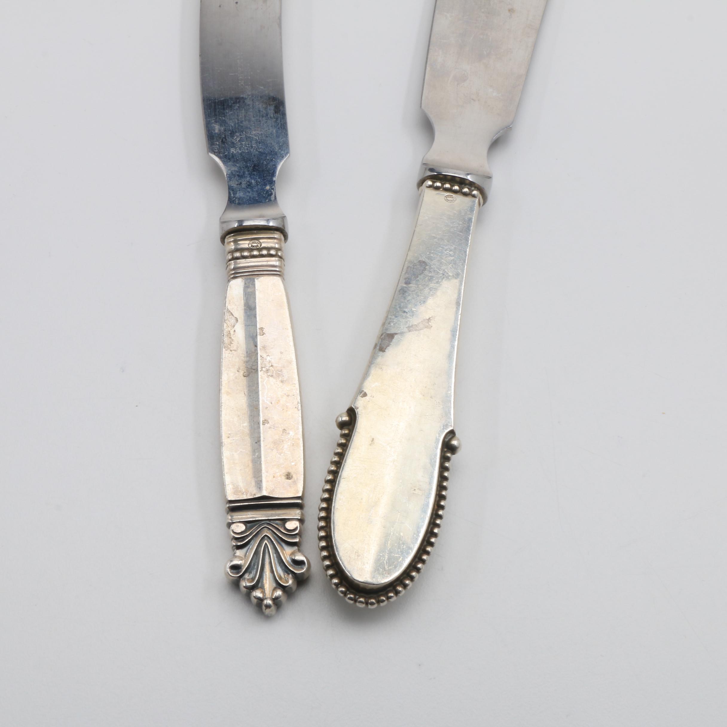 Georg Jensen Sterling Serving Knives in the "Beaded" and "Acanthus" Patterns