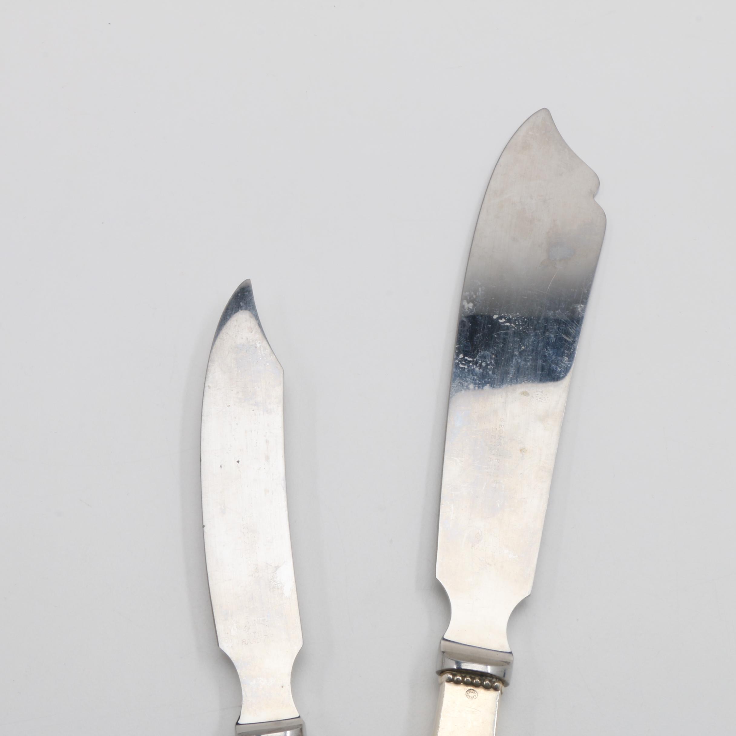 Georg Jensen Sterling Serving Knives in the "Beaded" and "Acanthus" Patterns