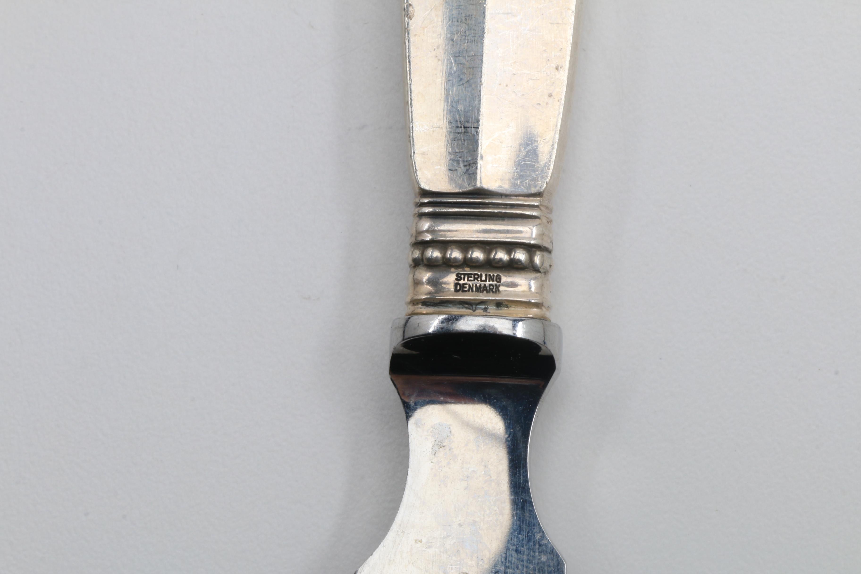 Georg Jensen Sterling Serving Knives in the "Beaded" and "Acanthus" Patterns