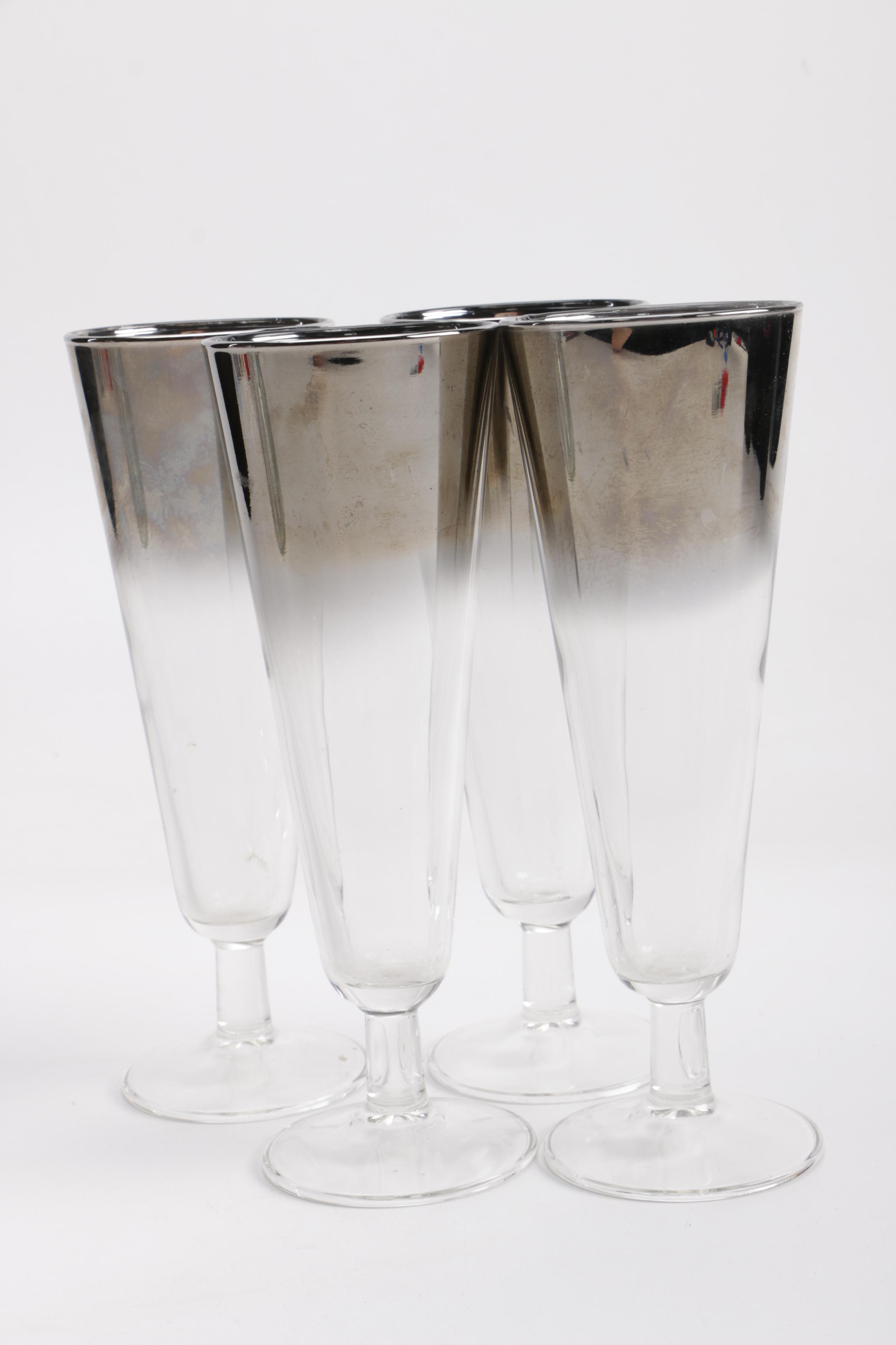 Glass and Metallic Cordial Glasses and Pitcher