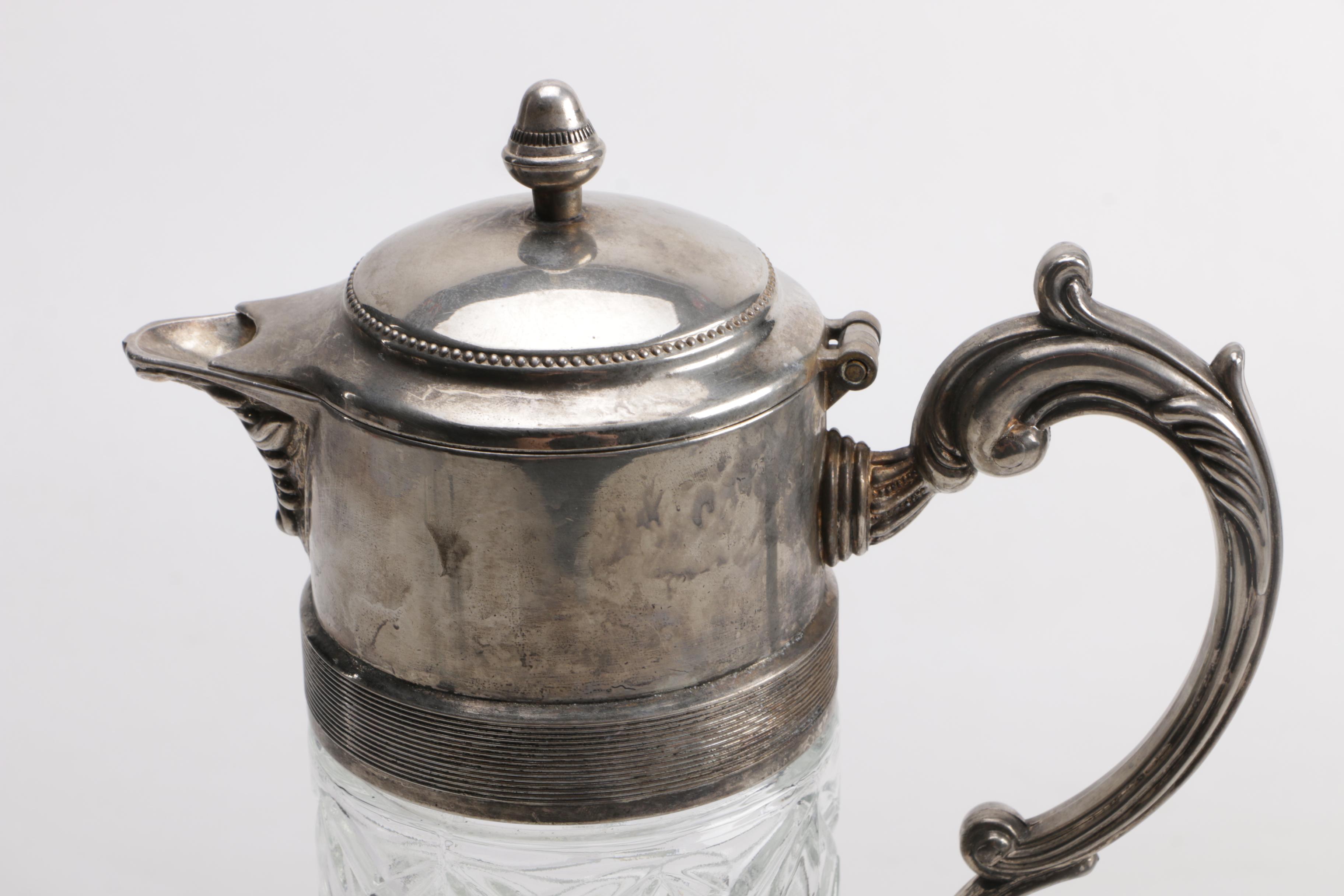 Glass and Metallic Cordial Glasses and Pitcher
