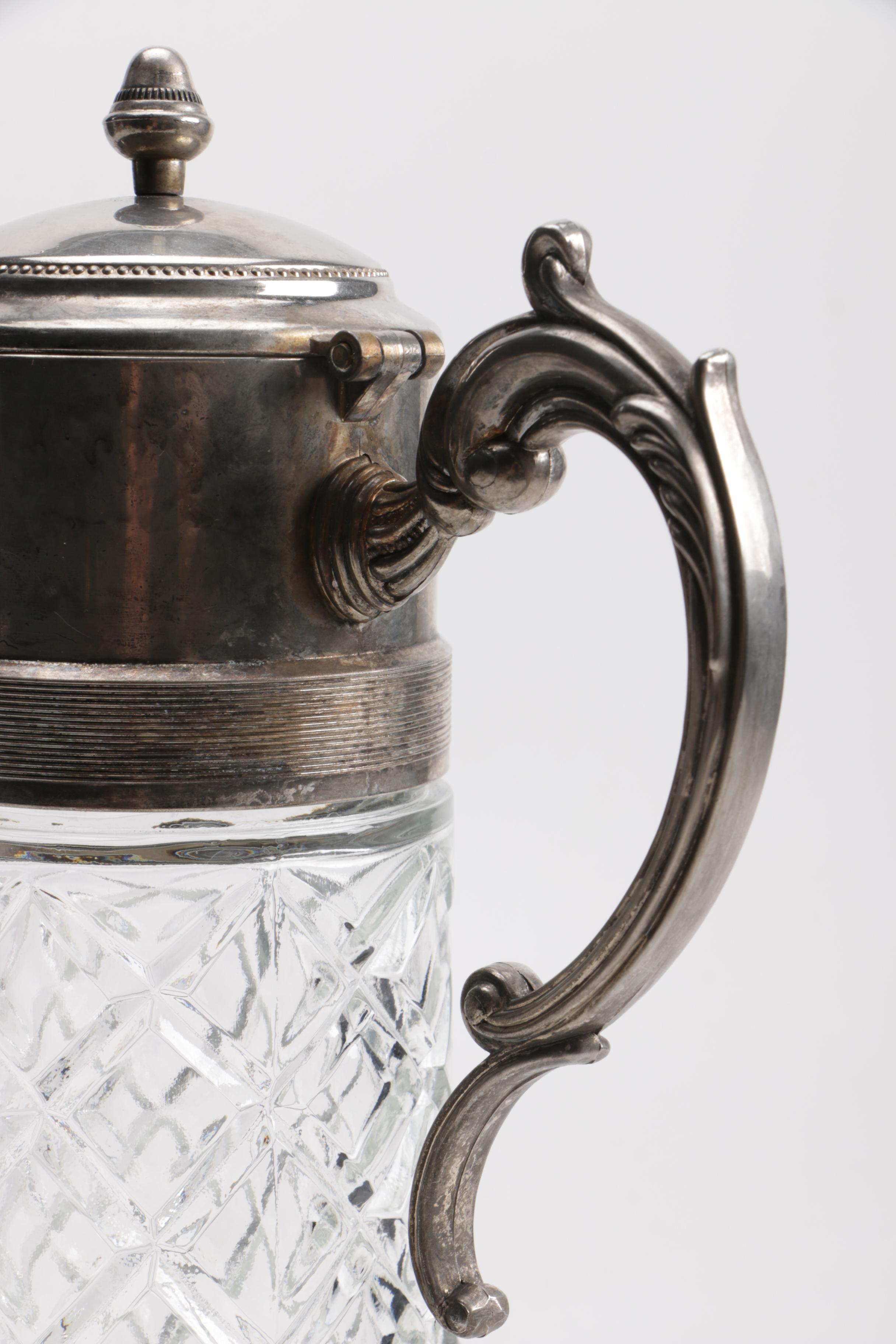 Glass and Metallic Cordial Glasses and Pitcher