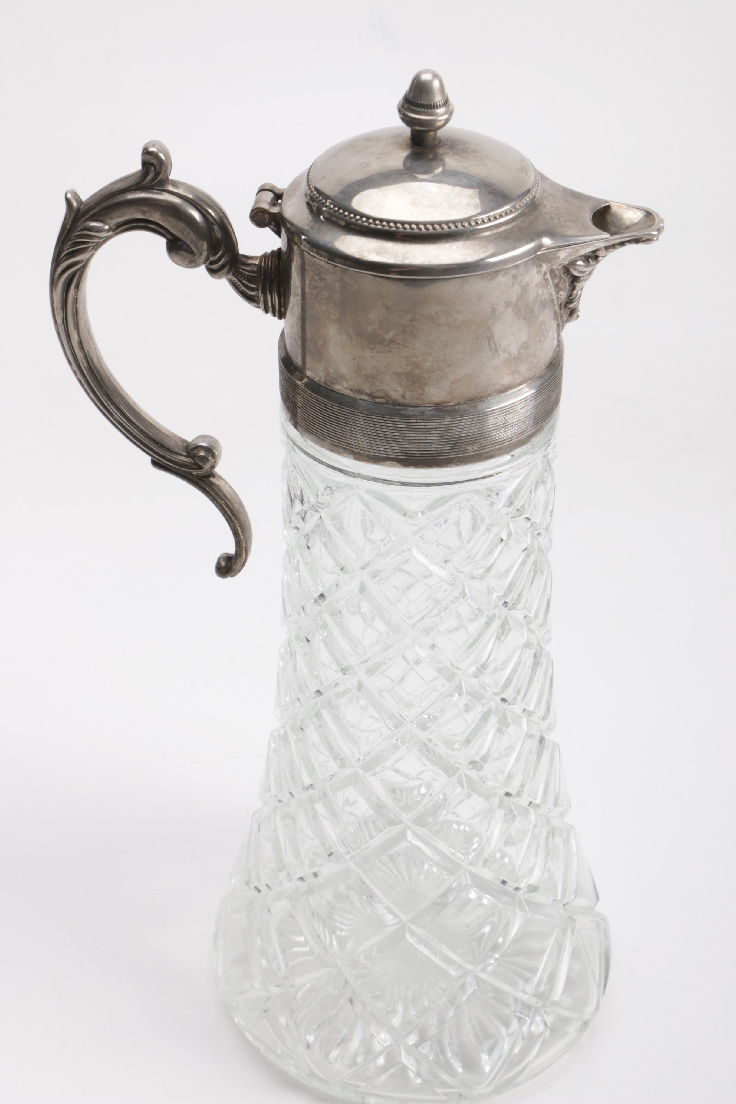 Glass and Metallic Cordial Glasses and Pitcher