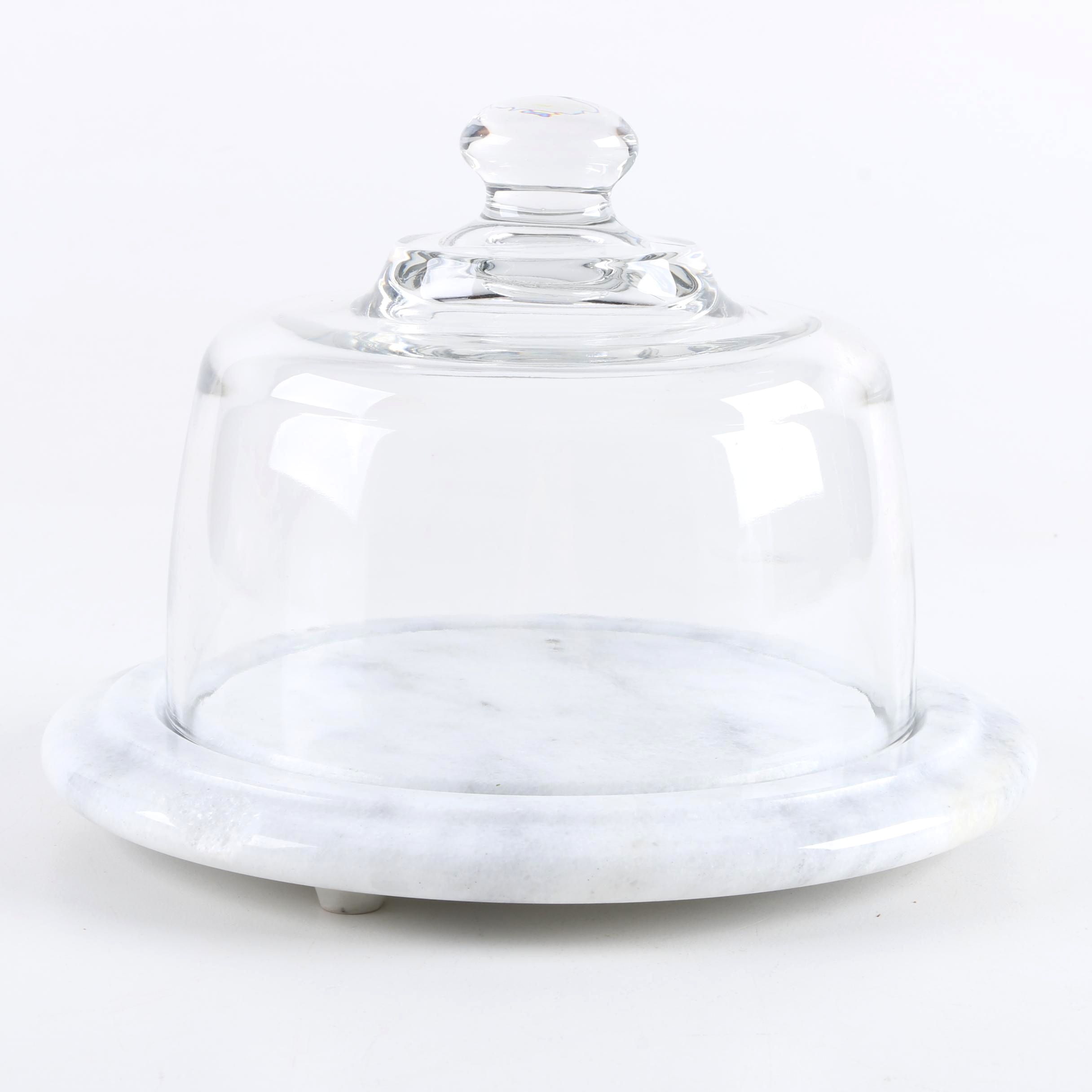 Glass Cheese Dome with Marble Base