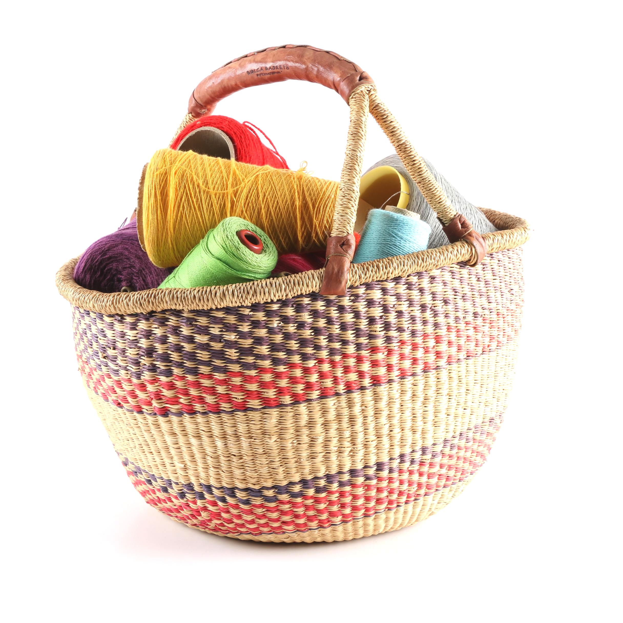 Woven Basket with Spools of Yarn and Thread