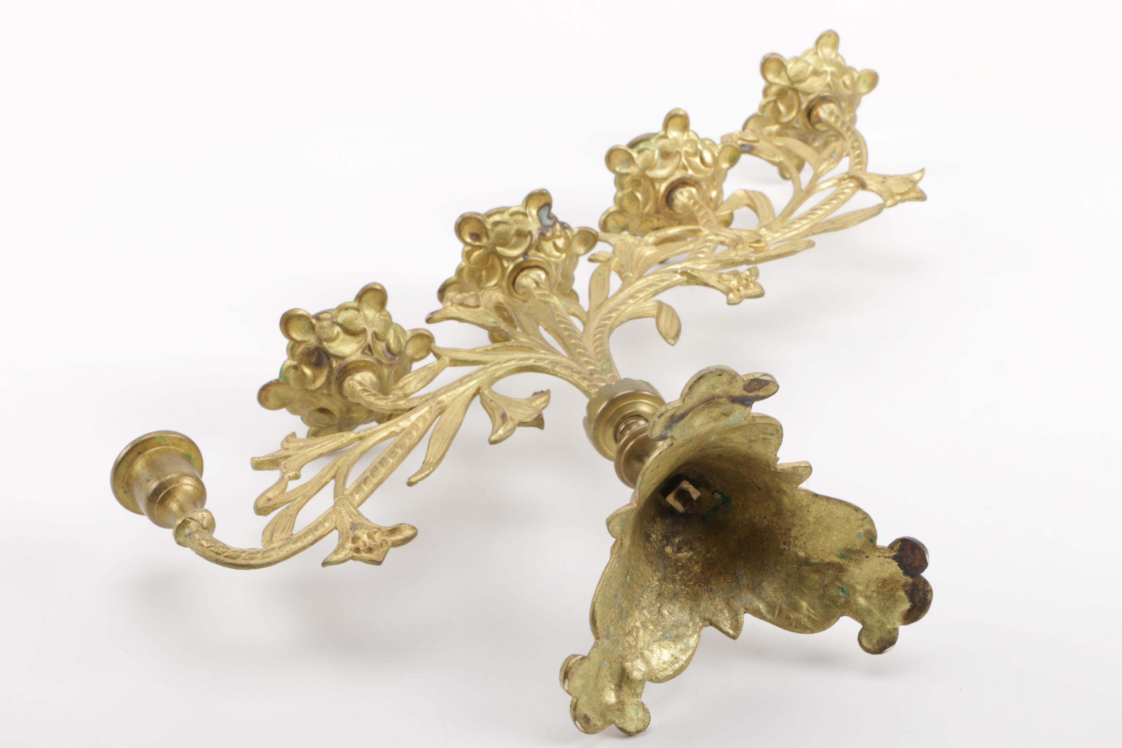 Tiered Brass Candelabra With Cross and Fleur-de-Lis Petals