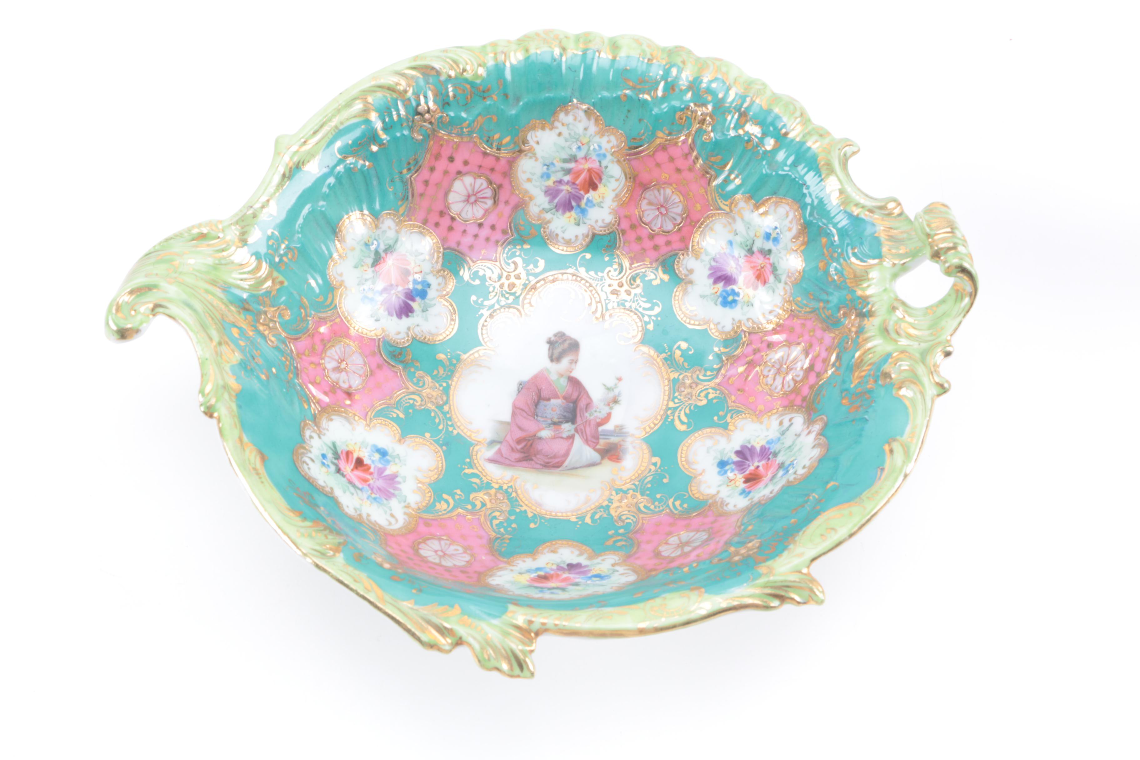 Nippon Porcelain Vase and a Moriage Portrait Bowl