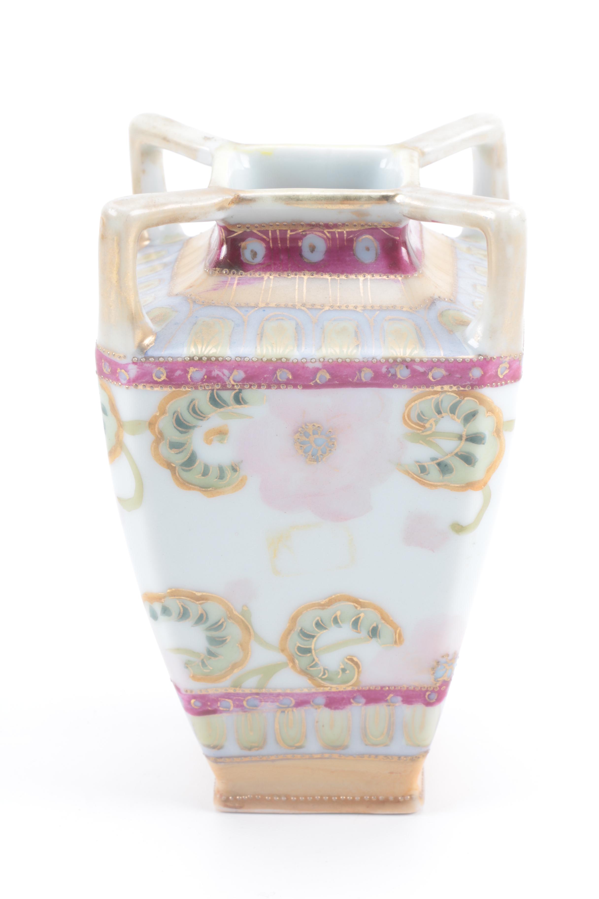 Nippon Porcelain Vase and a Moriage Portrait Bowl