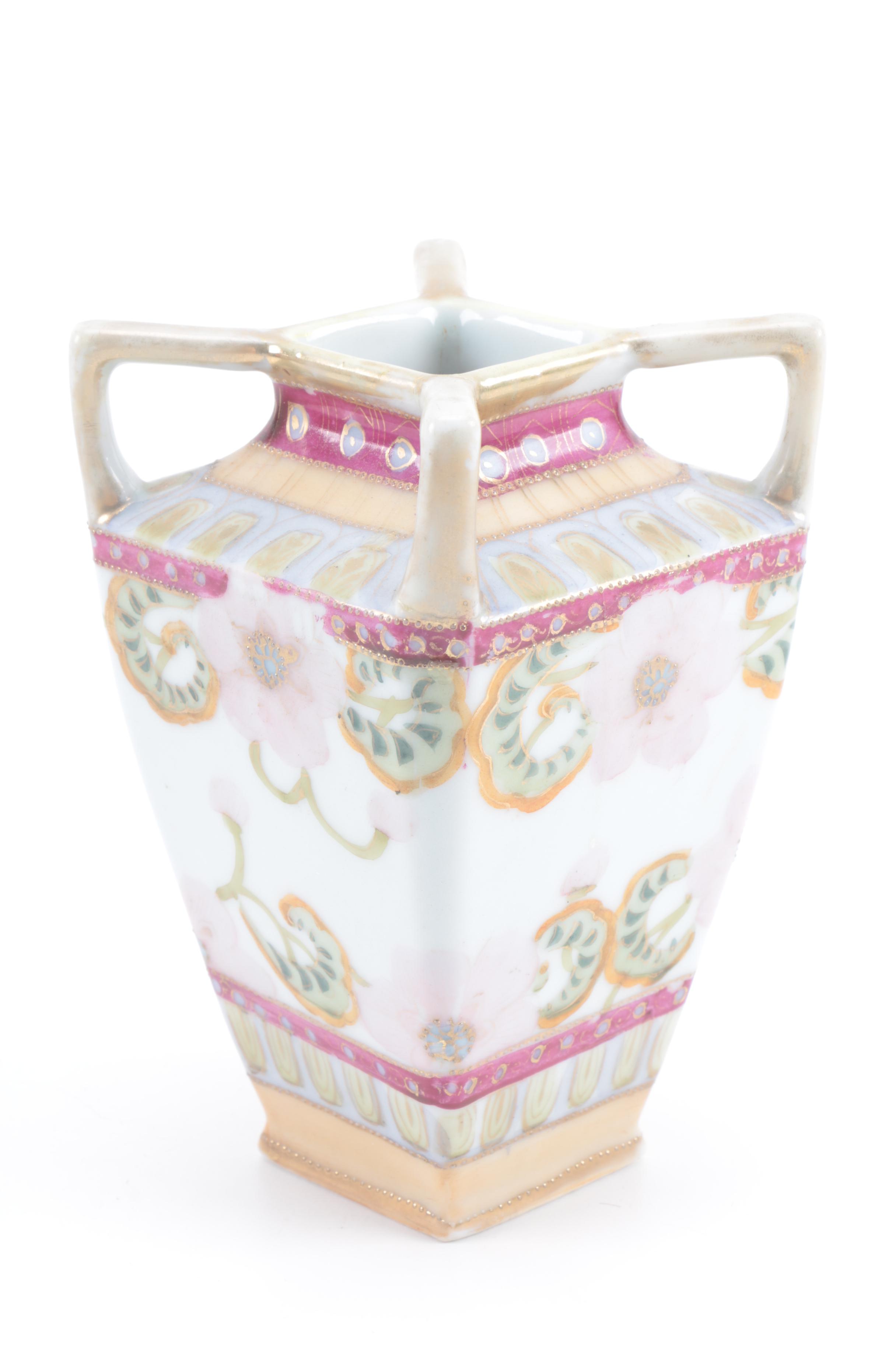 Nippon Porcelain Vase and a Moriage Portrait Bowl