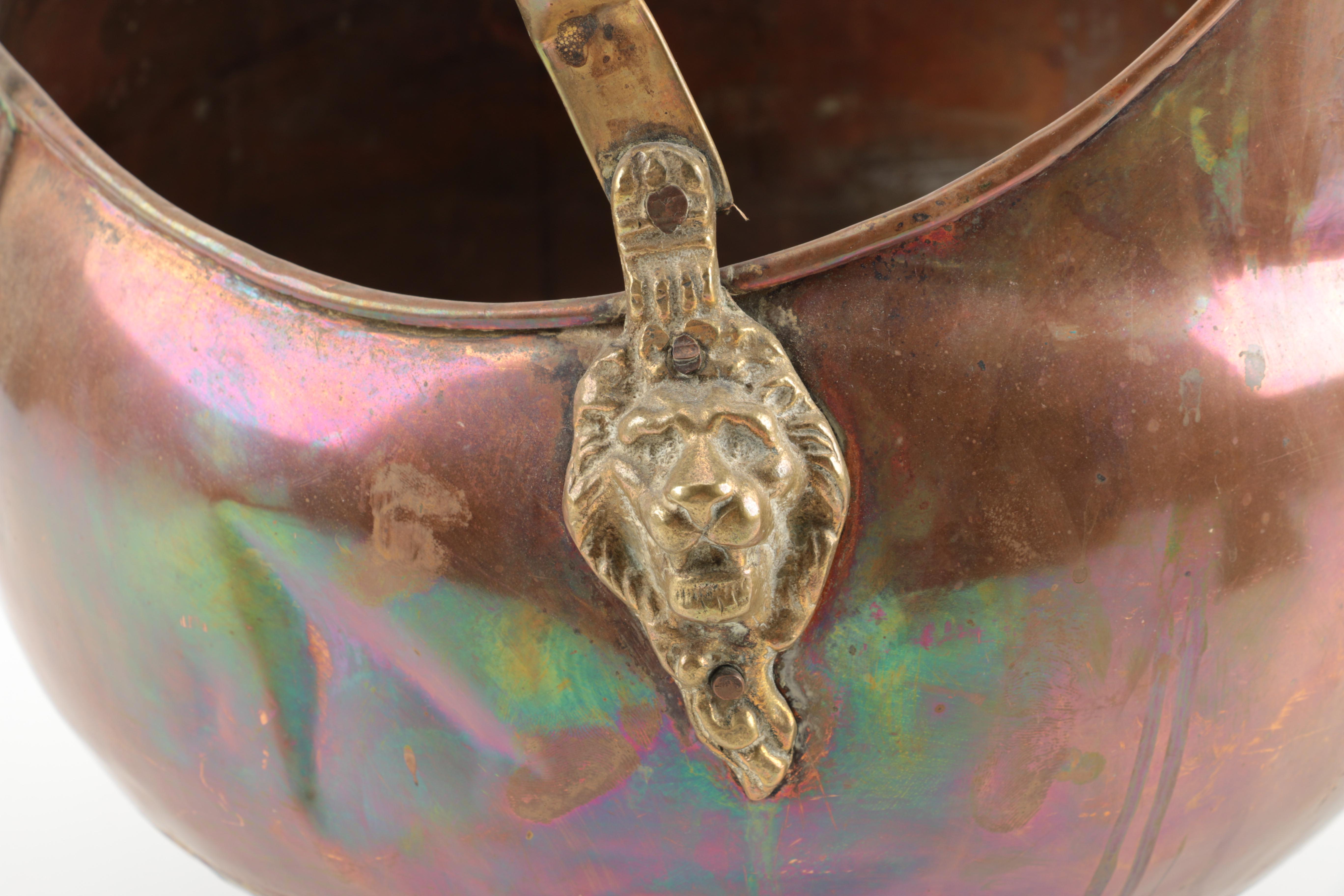 Vintage Copper Coal Scuttle with Ceramic Handle