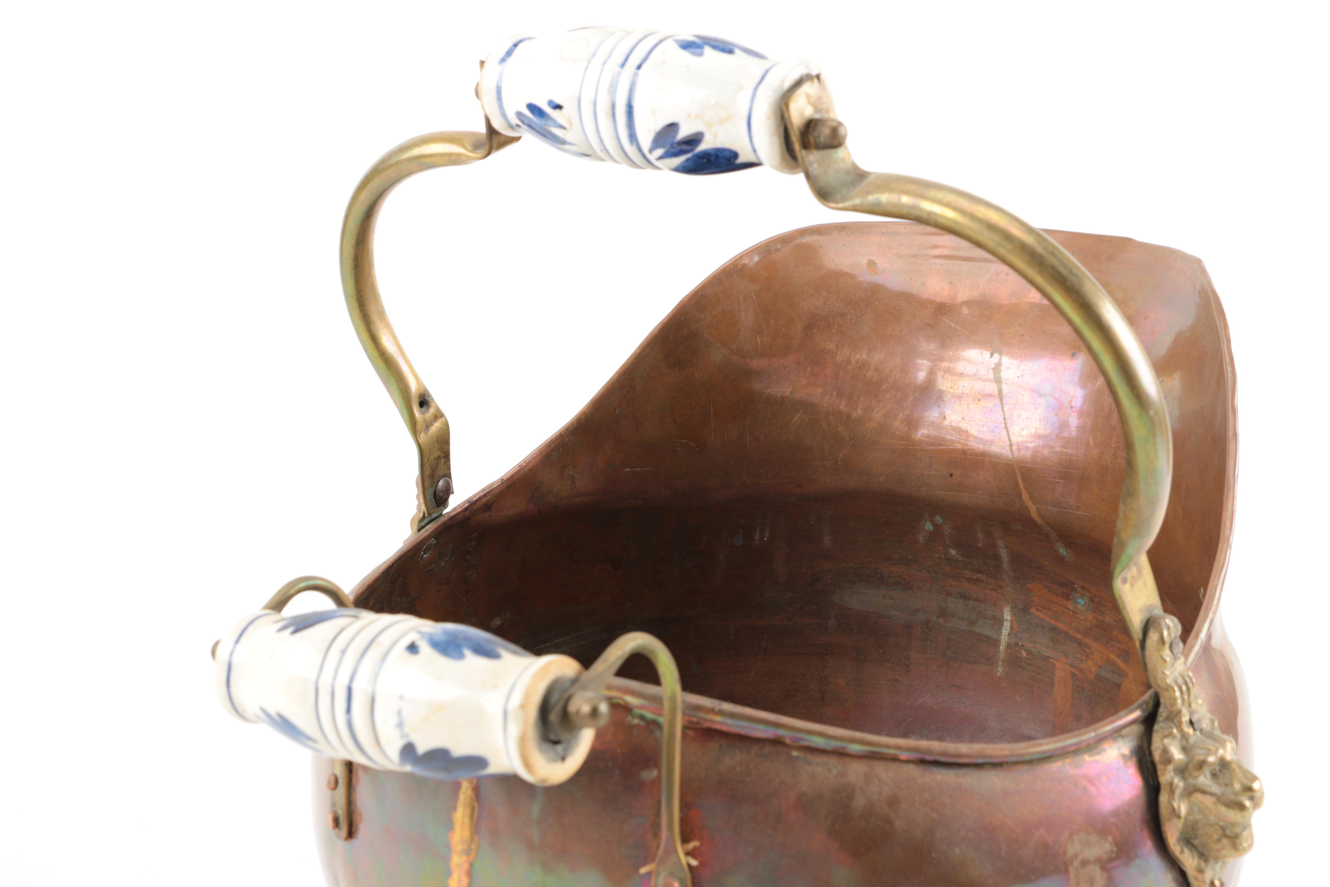 Vintage Copper Coal Scuttle with Ceramic Handle