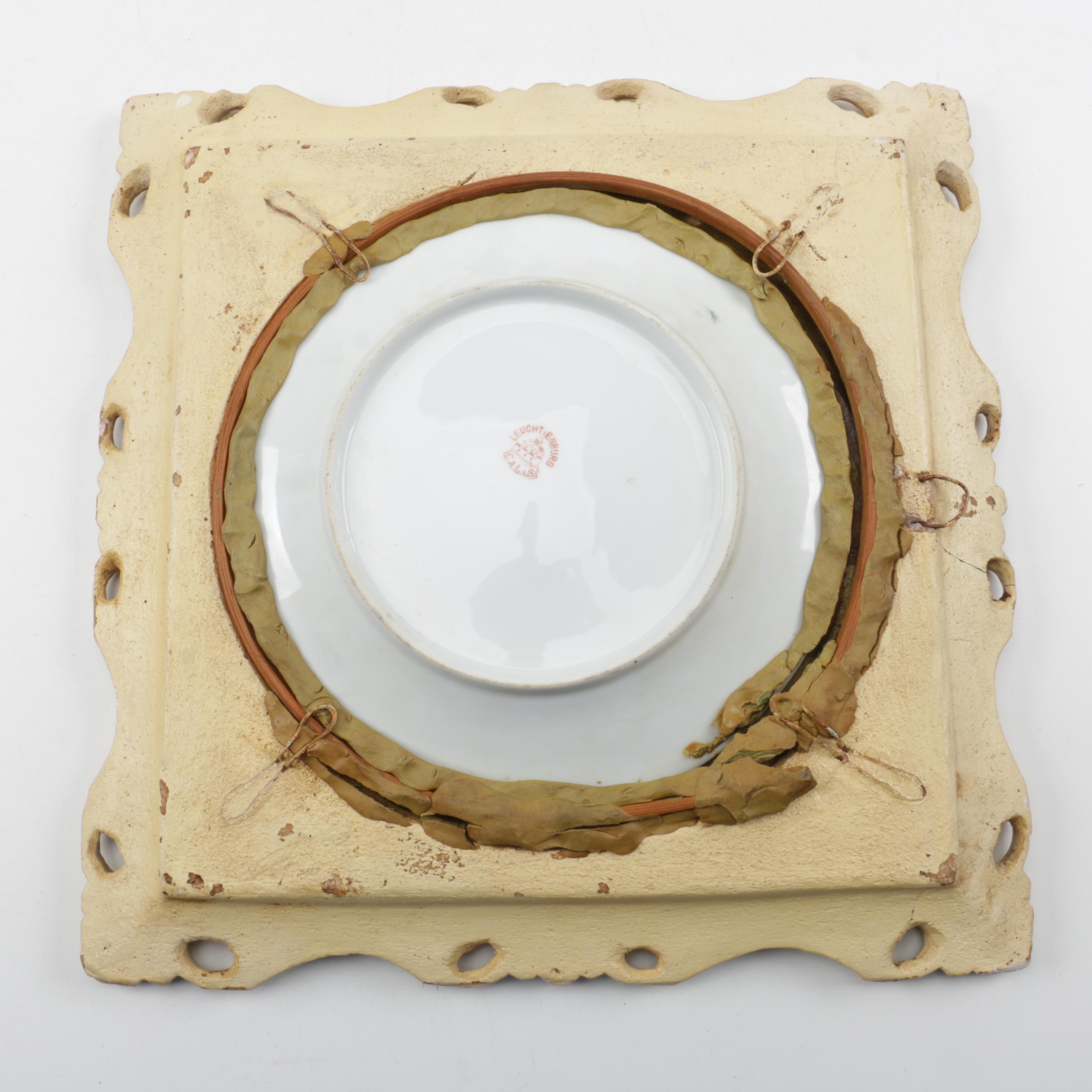 Vintage Porcelain Plate and Carved Wood Frame
