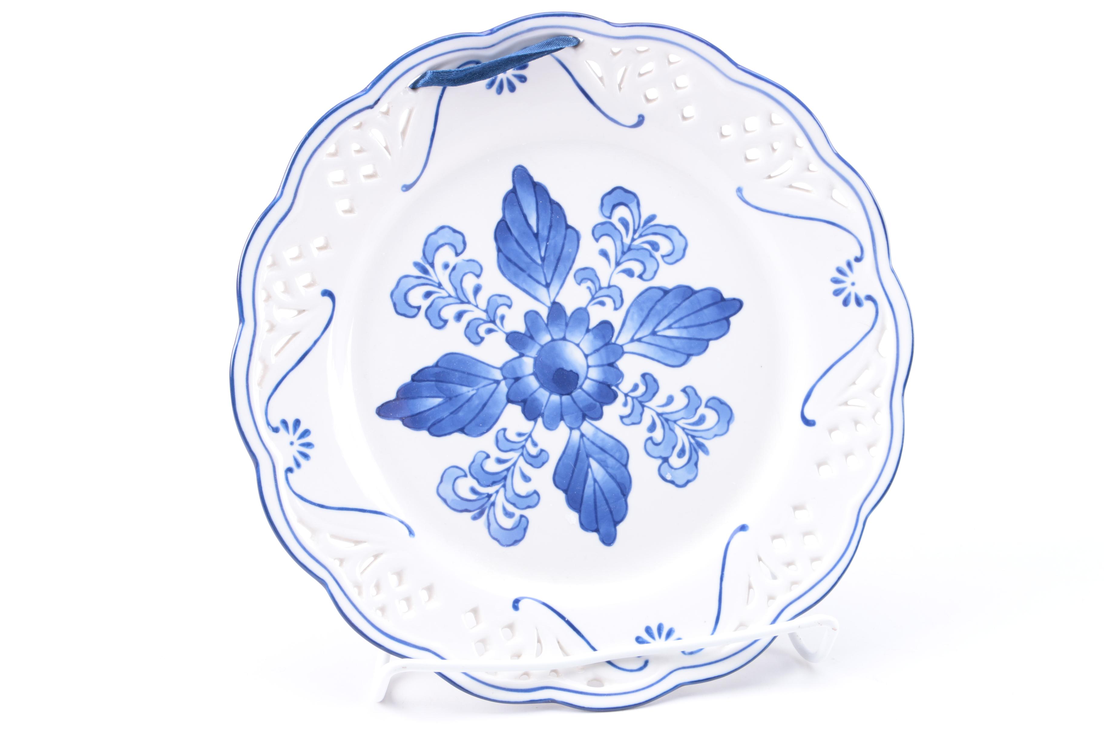 Blue and White Floral Ceramic Decorative Wall Plates