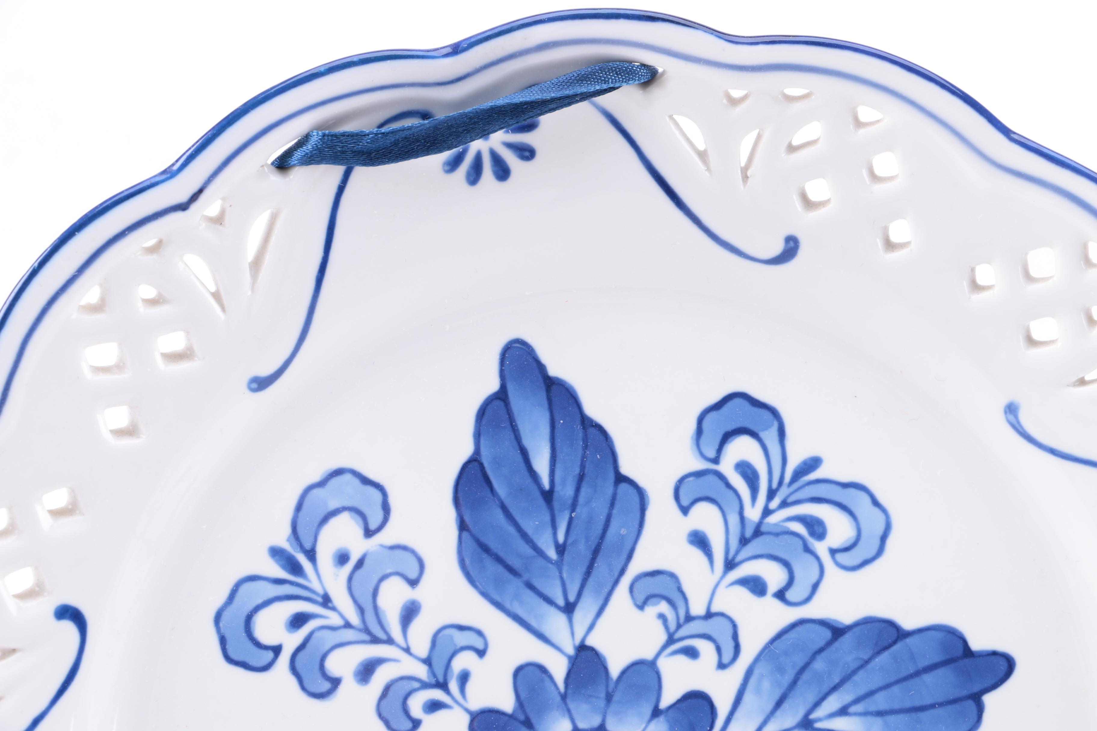 Blue and White Floral Ceramic Decorative Wall Plates