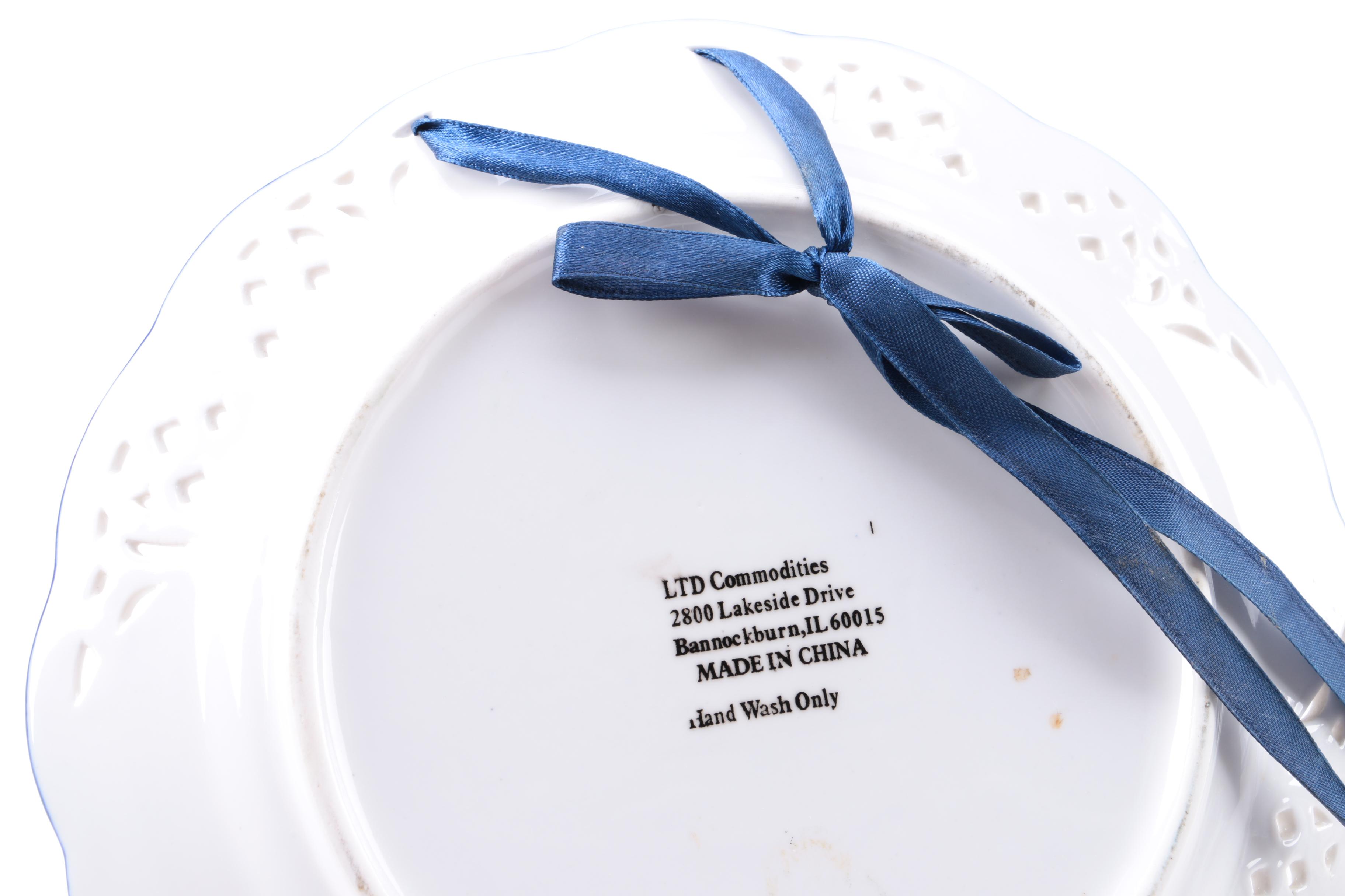 Blue and White Floral Ceramic Decorative Wall Plates