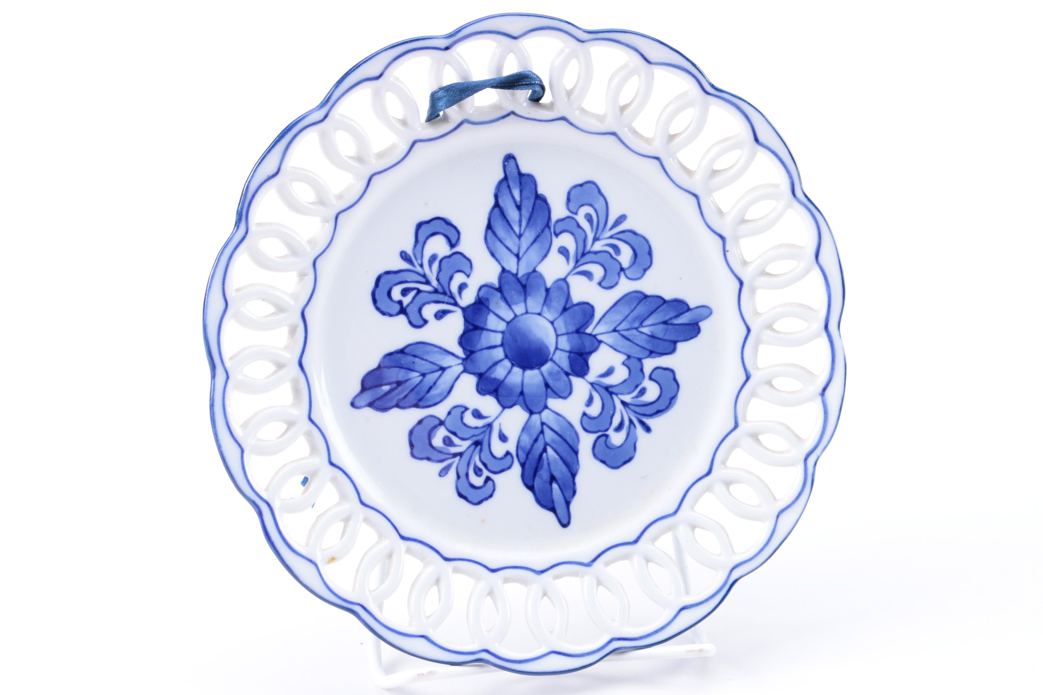 Blue and White Floral Ceramic Decorative Wall Plates