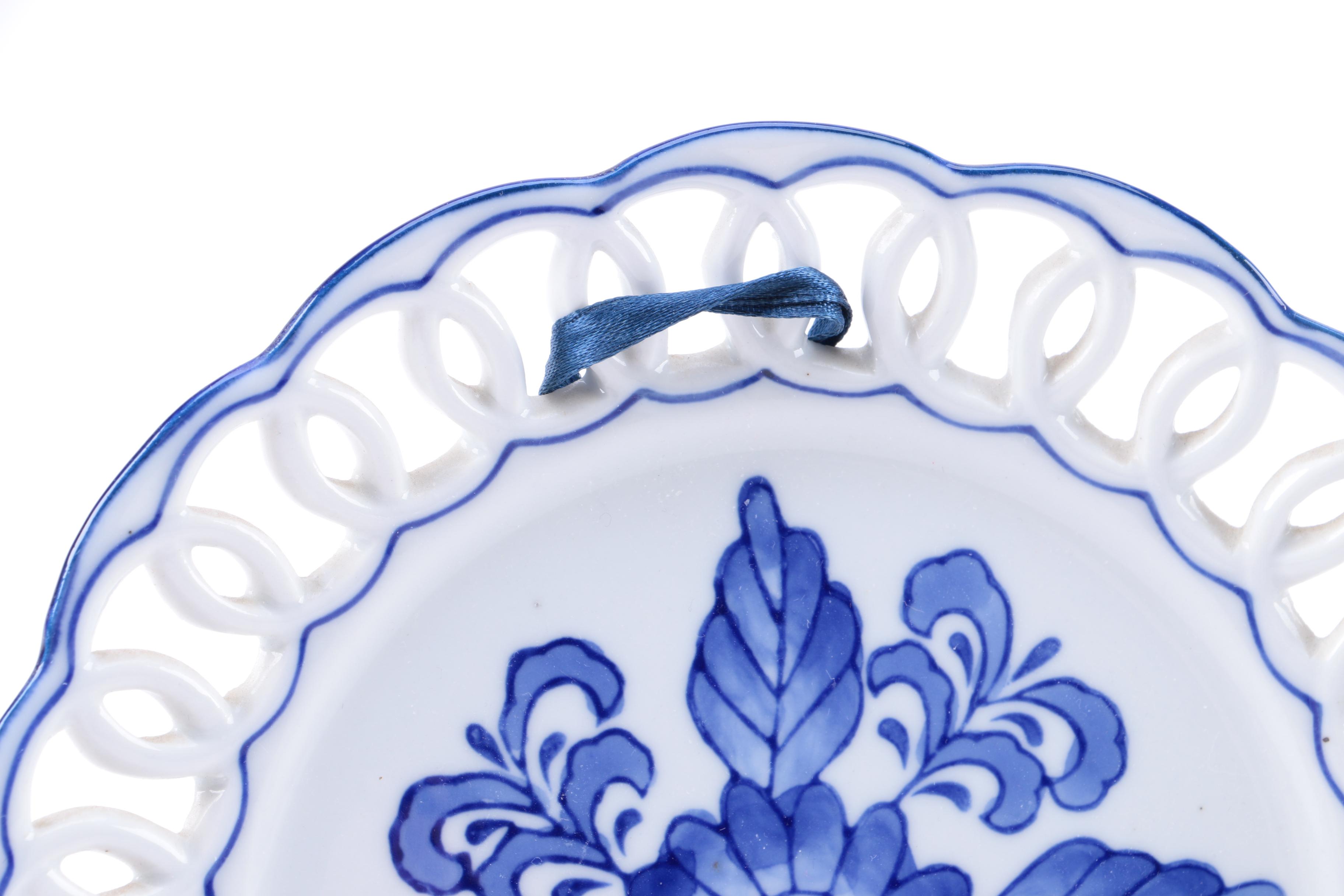 Blue and White Floral Ceramic Decorative Wall Plates