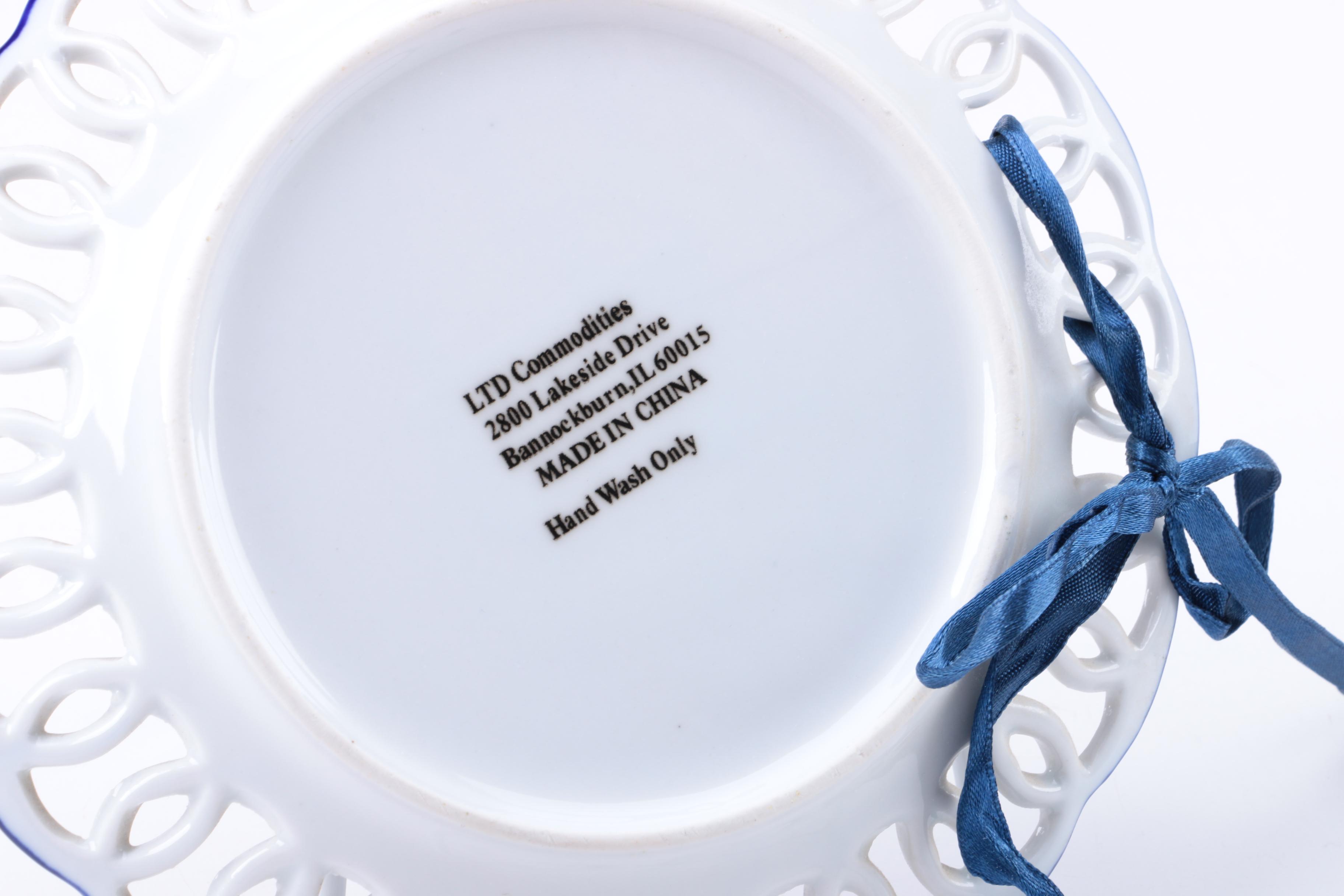 Blue and White Floral Ceramic Decorative Wall Plates