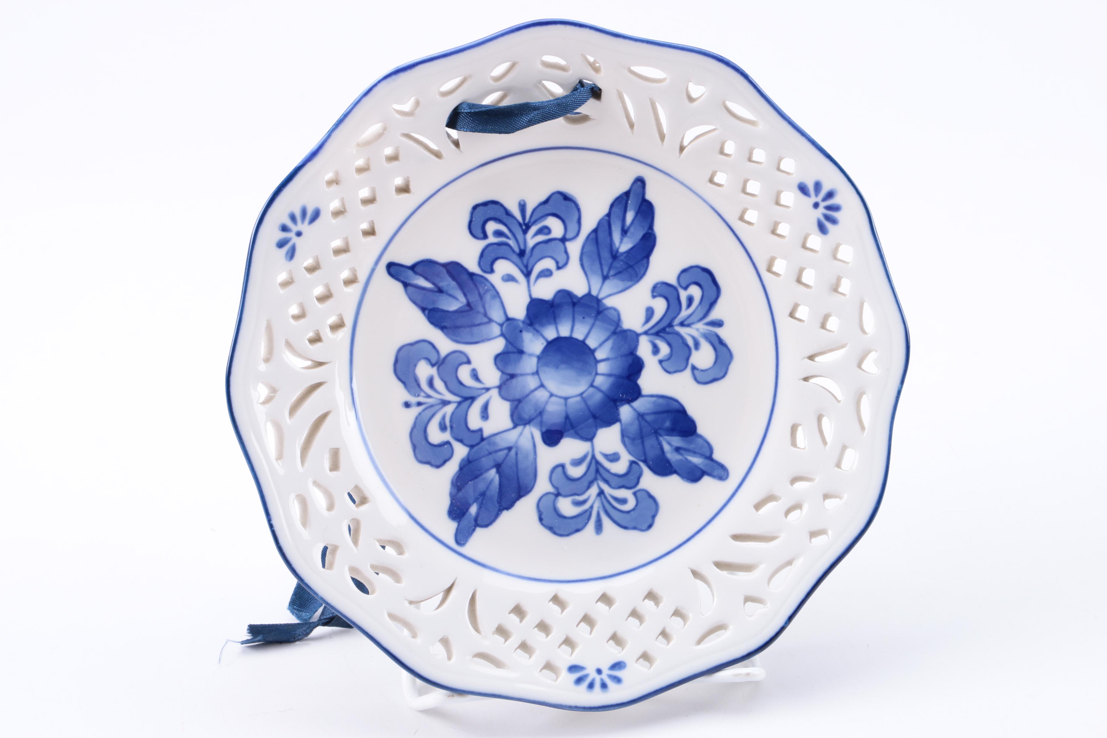 Blue and White Floral Ceramic Decorative Wall Plates