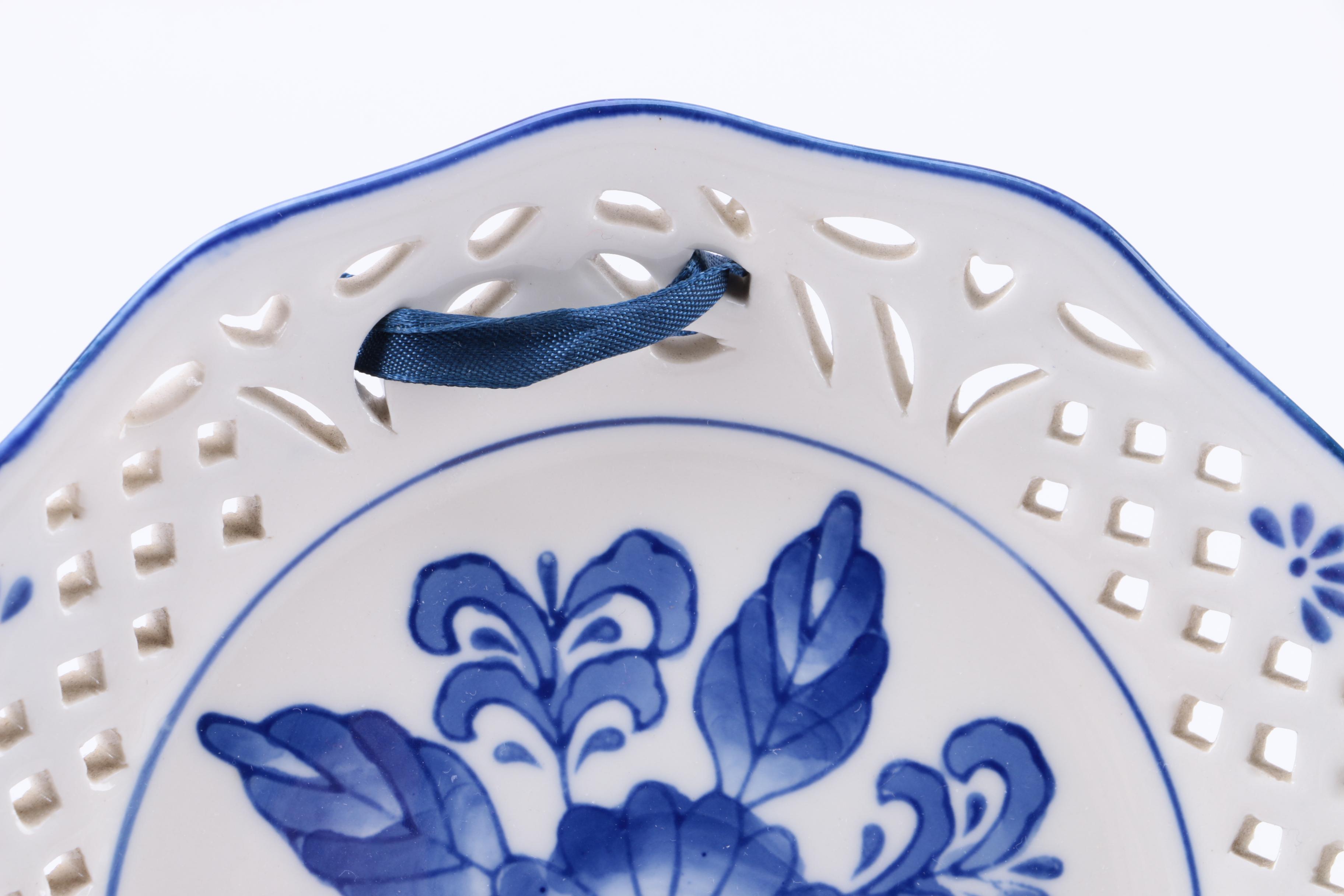 Blue and White Floral Ceramic Decorative Wall Plates