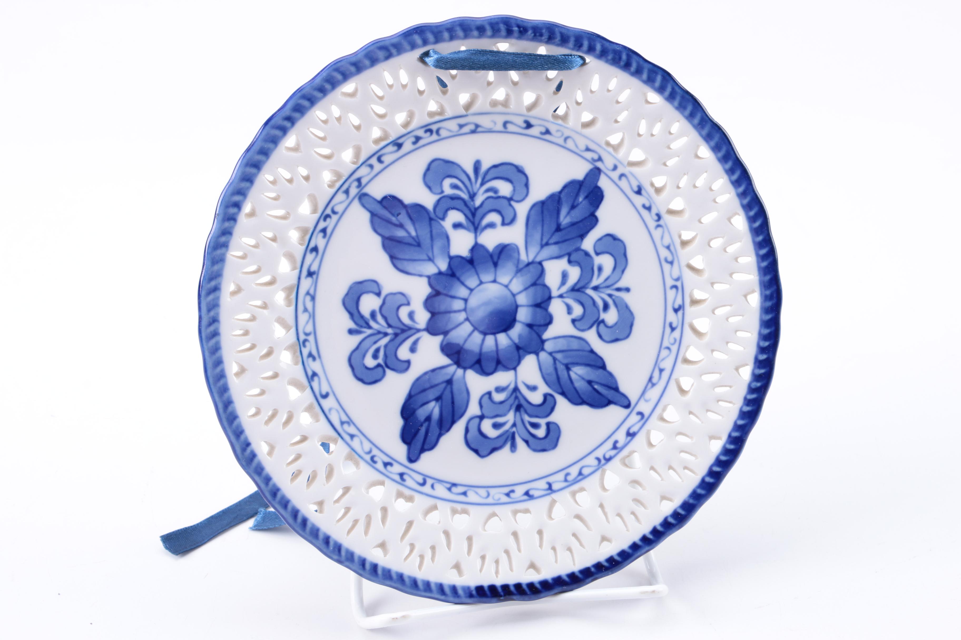 Blue and White Floral Ceramic Decorative Wall Plates
