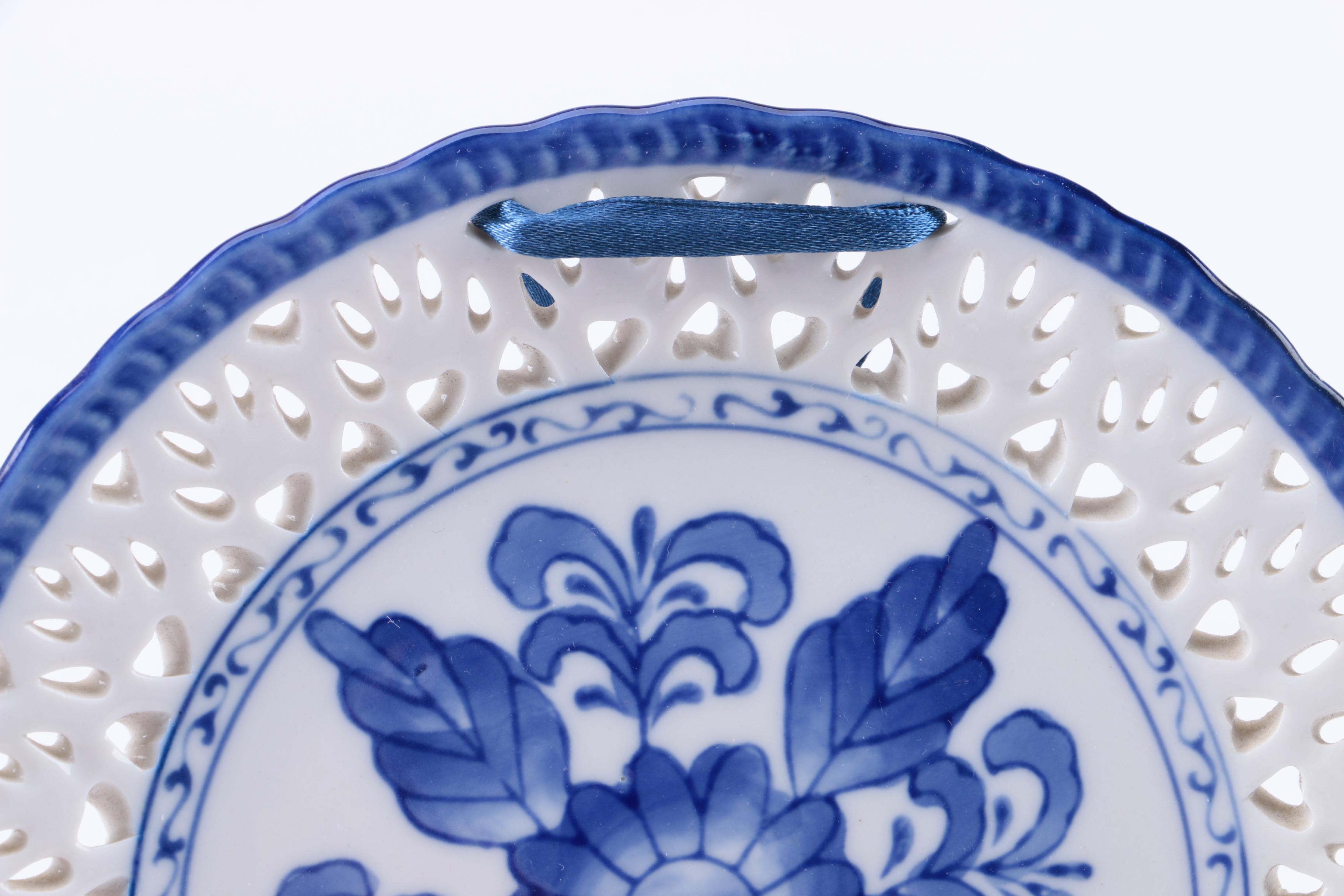 Blue and White Floral Ceramic Decorative Wall Plates