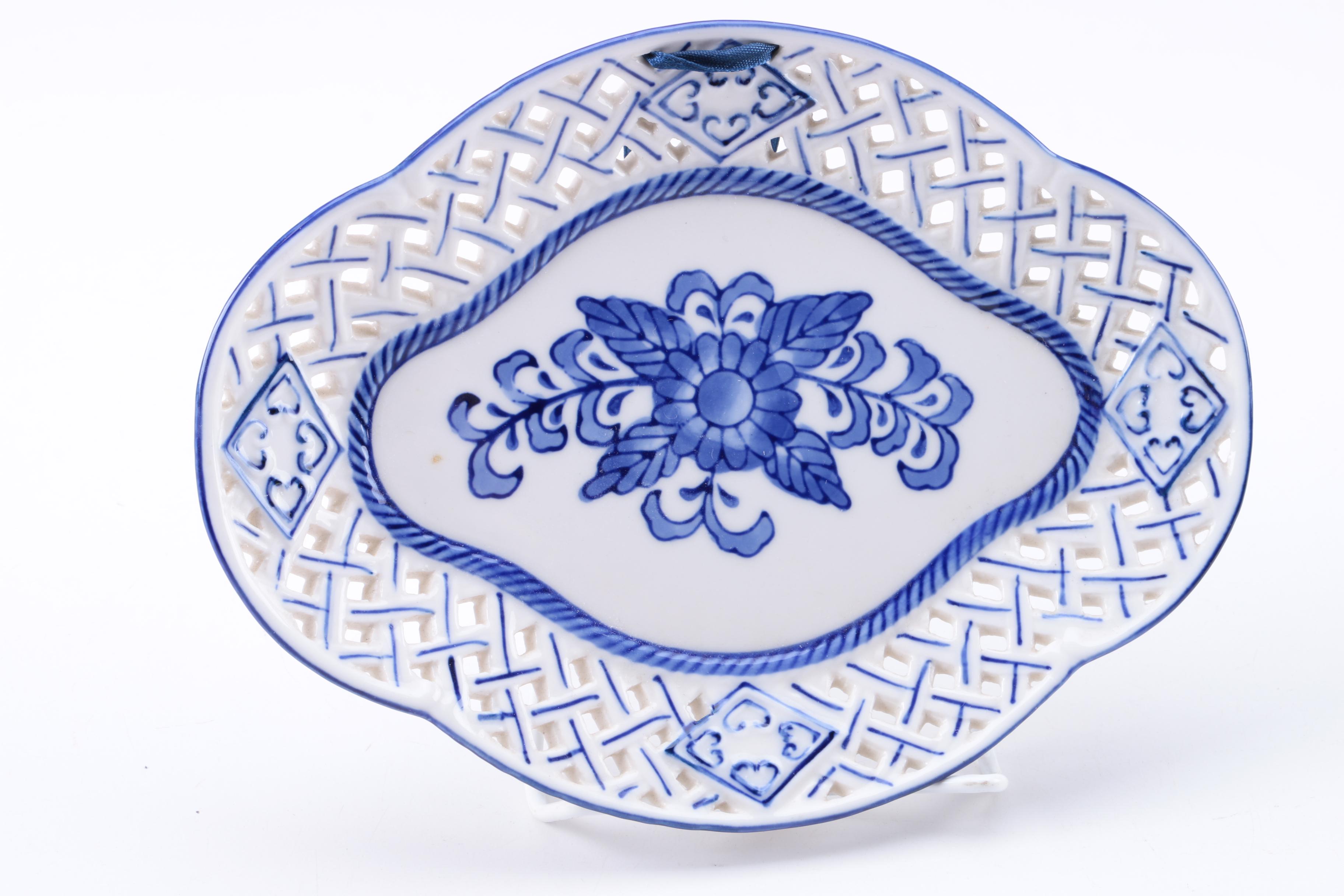 Blue and White Floral Ceramic Decorative Wall Plates