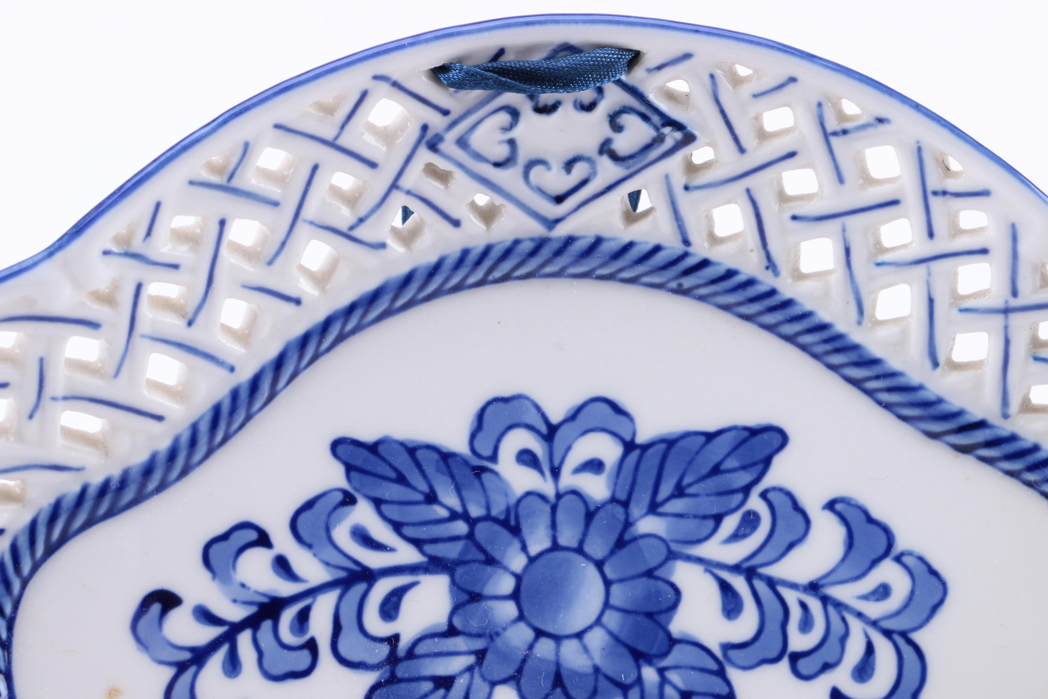 Blue and White Floral Ceramic Decorative Wall Plates
