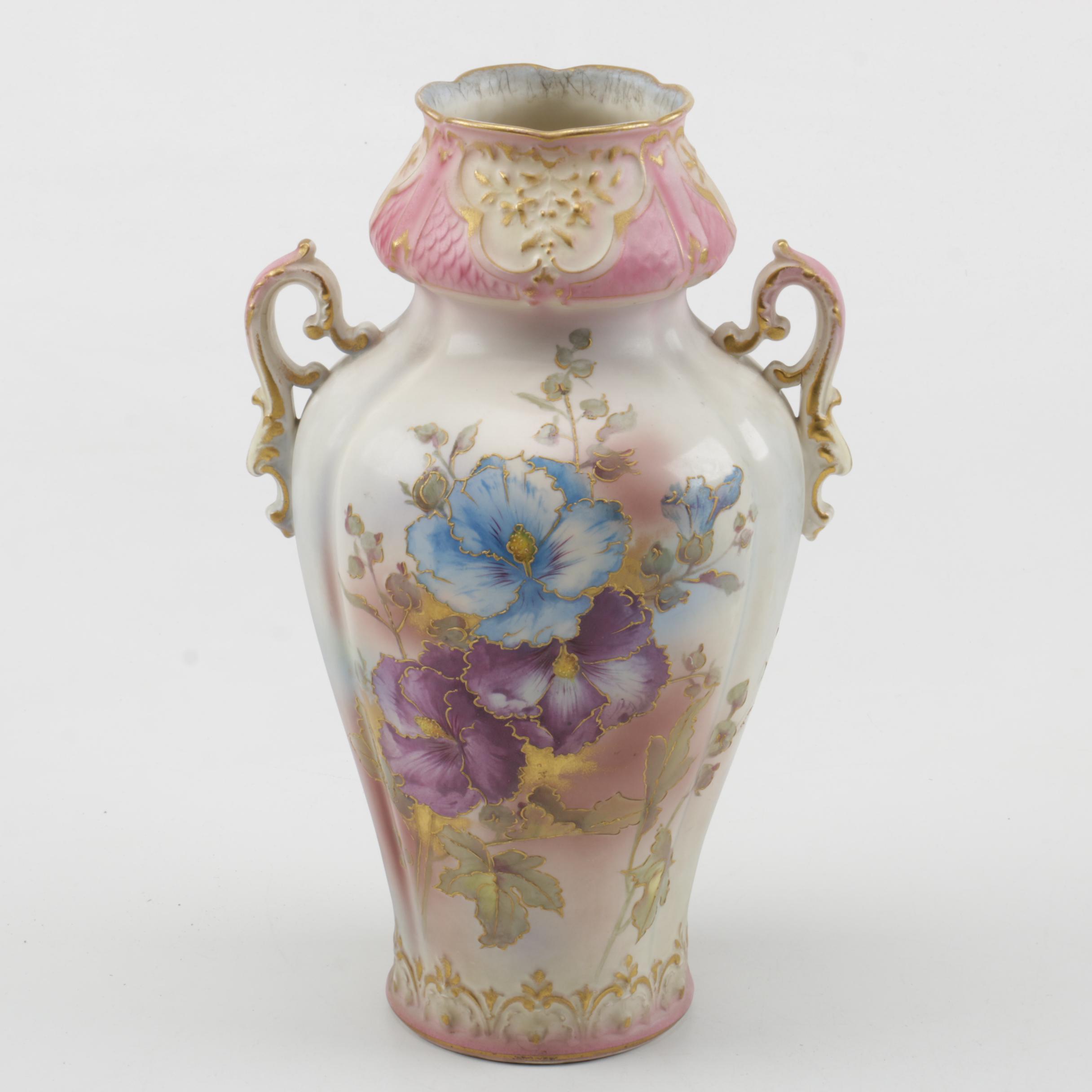 Antique Hand Painted Trophy Style Vase