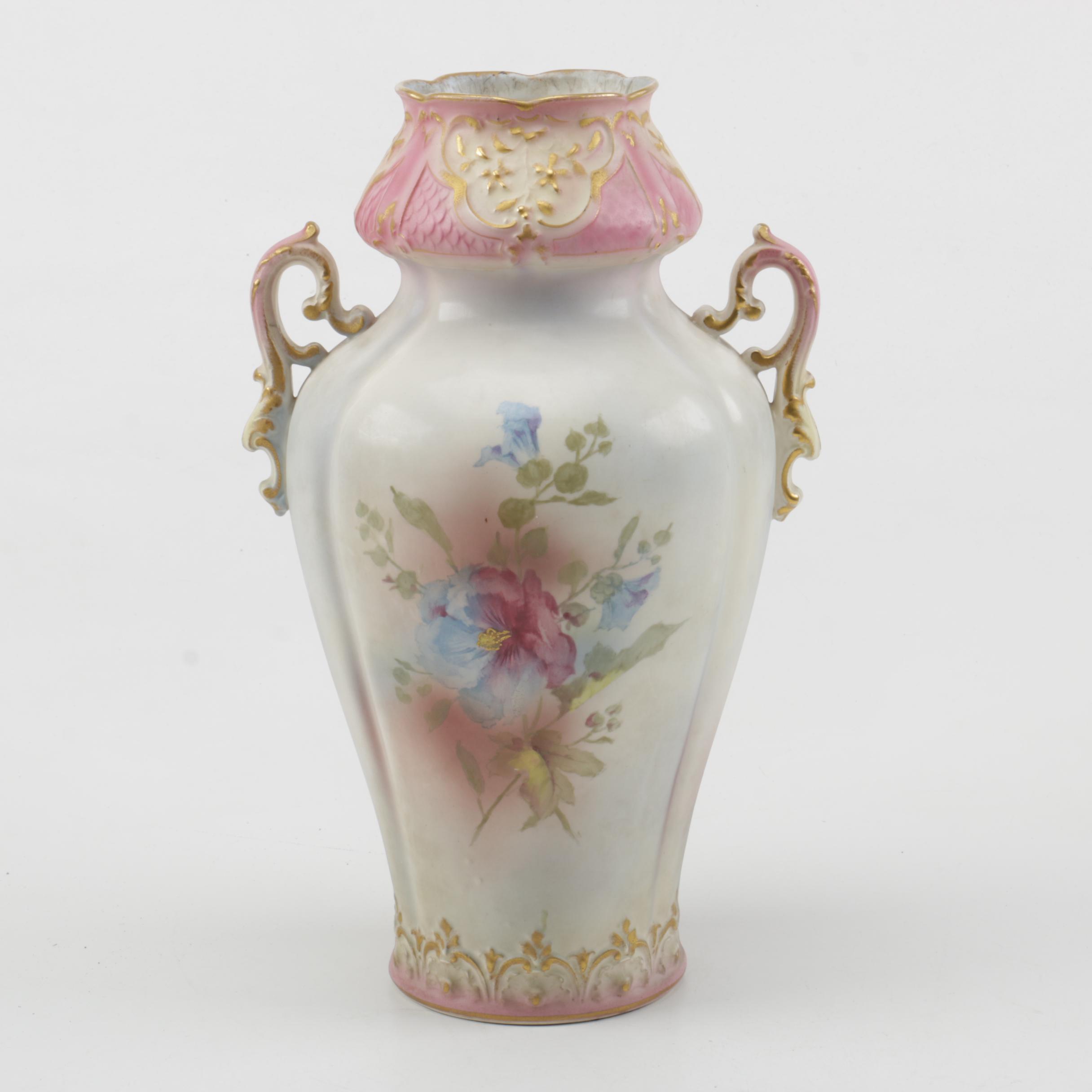 Antique Hand Painted Trophy Style Vase