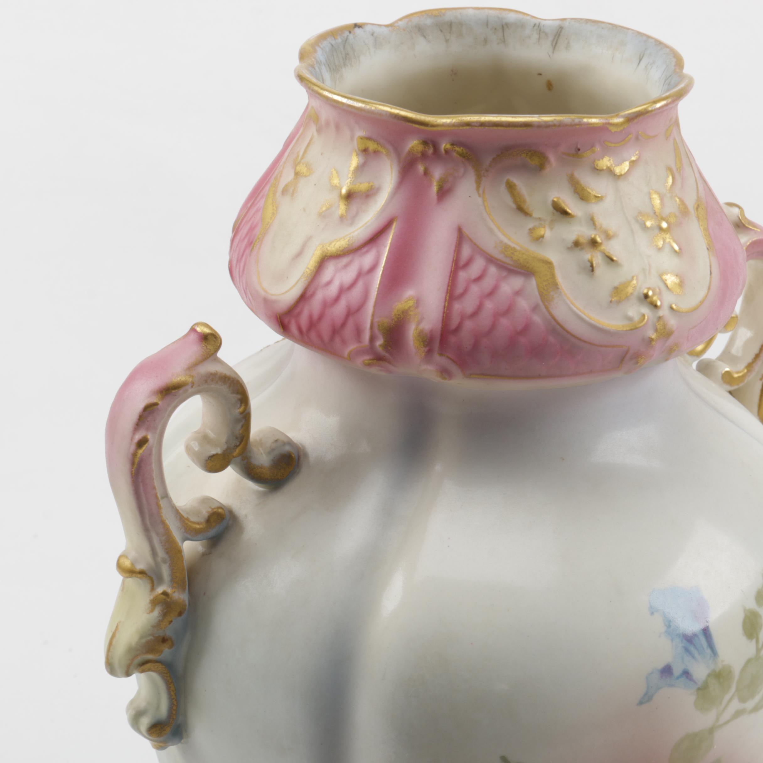 Antique Hand Painted Trophy Style Vase