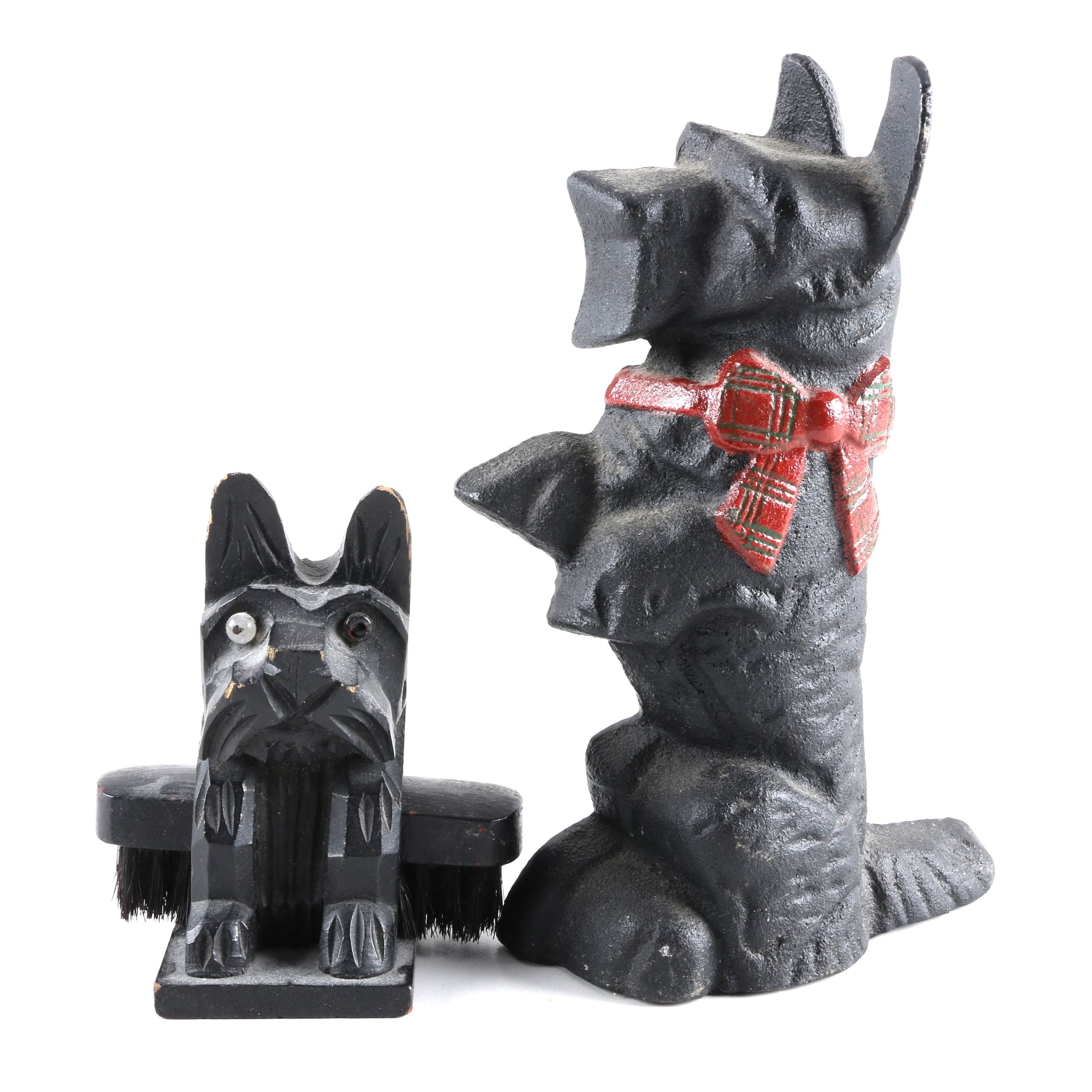 Cast Iron Scottie Door Stop with Wooden Scottie Shoe Shine