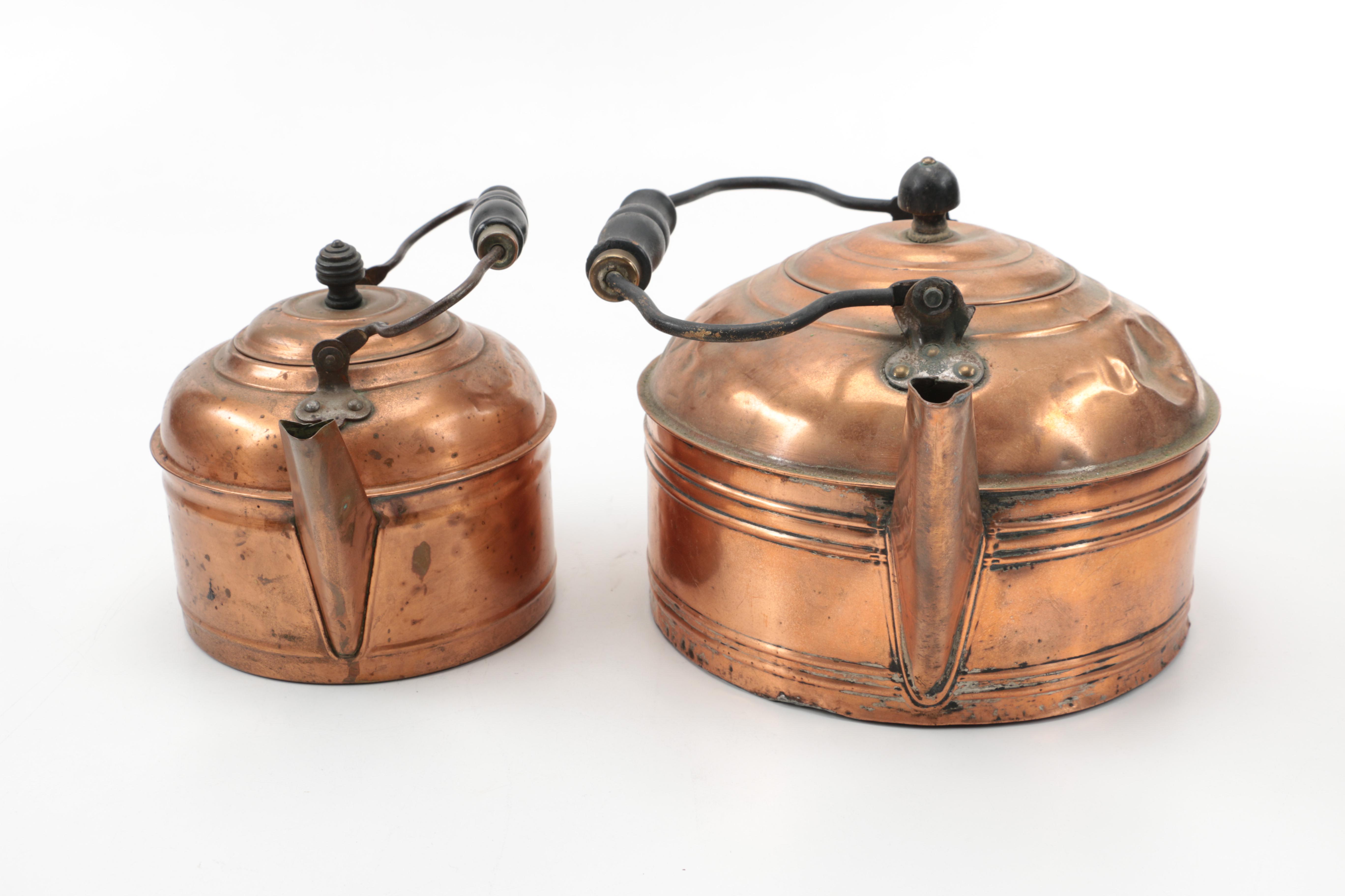 Vintage Copper Teapots and Kettles Including Manning & Bowman