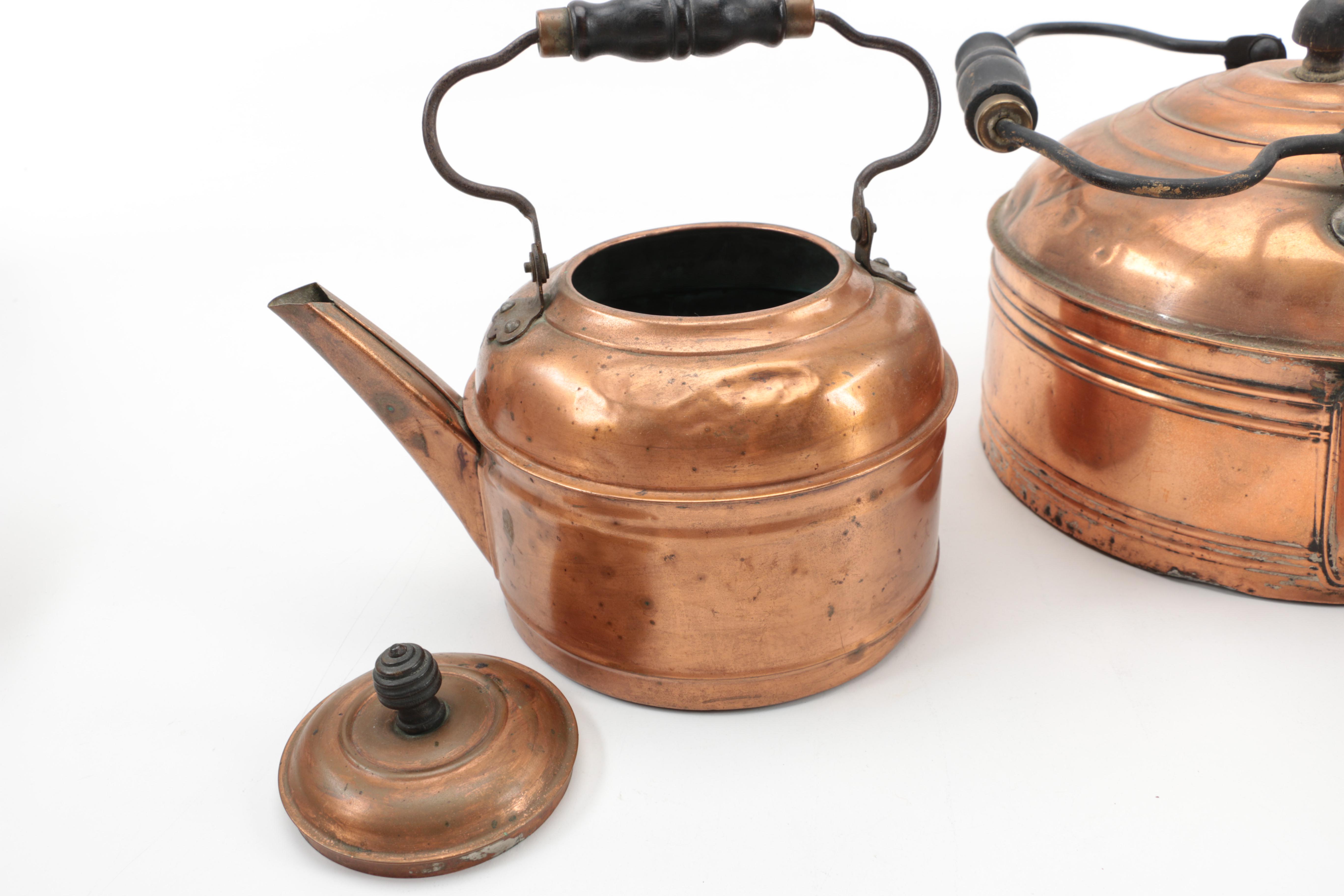 Vintage Copper Teapots and Kettles Including Manning & Bowman