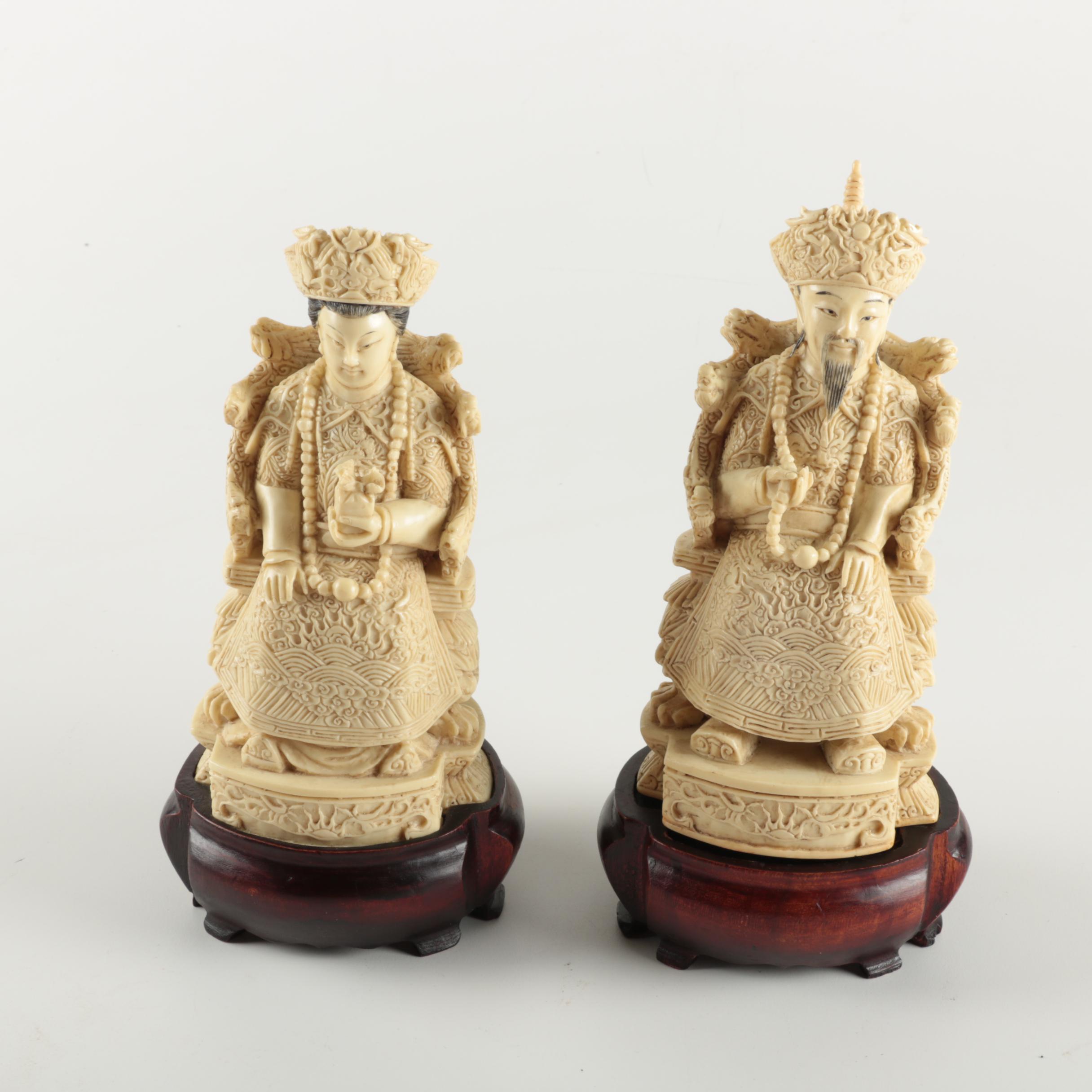 Resin Chinese Emperor and Empress Statuettes