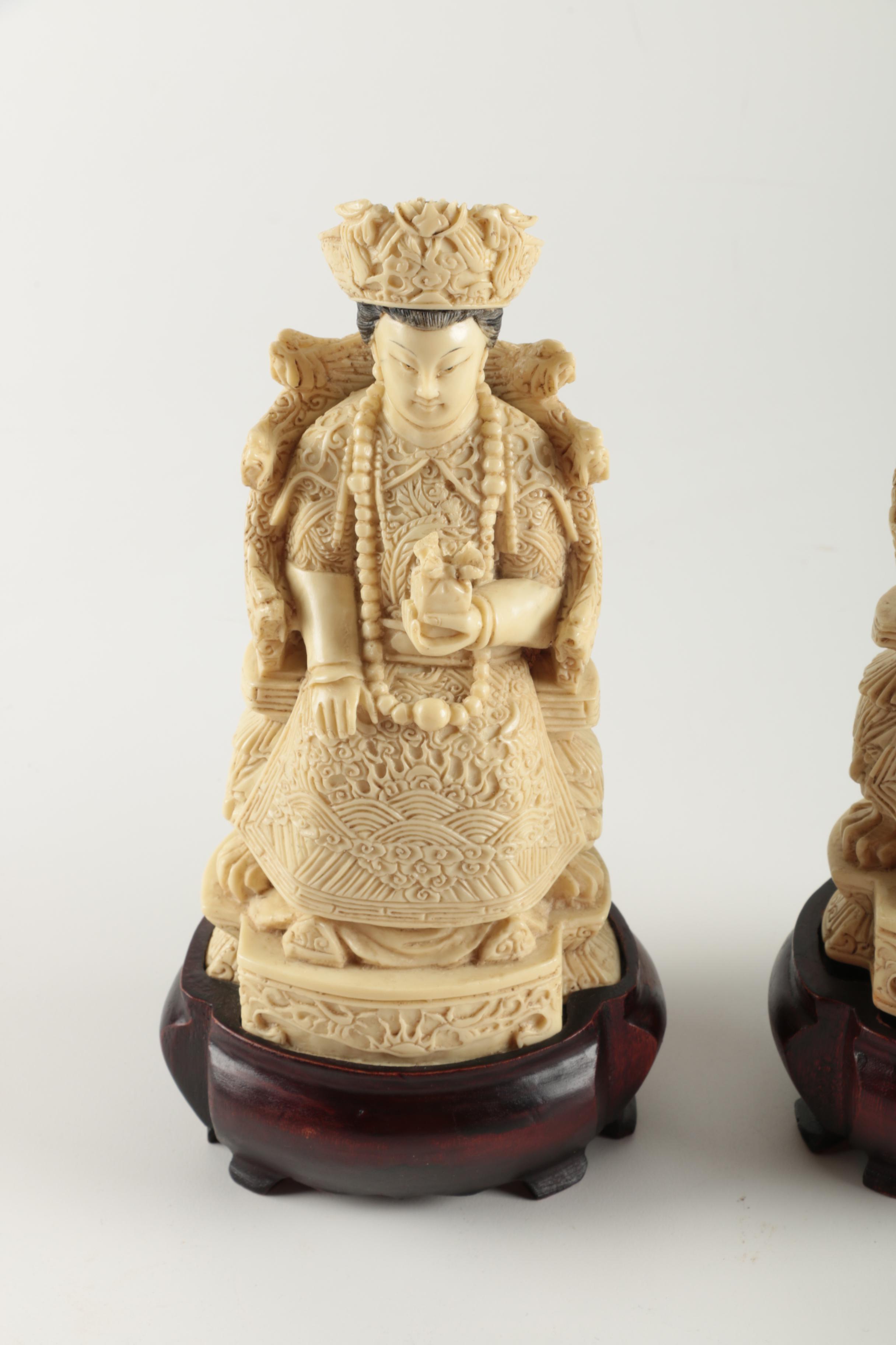 Resin Chinese Emperor and Empress Statuettes