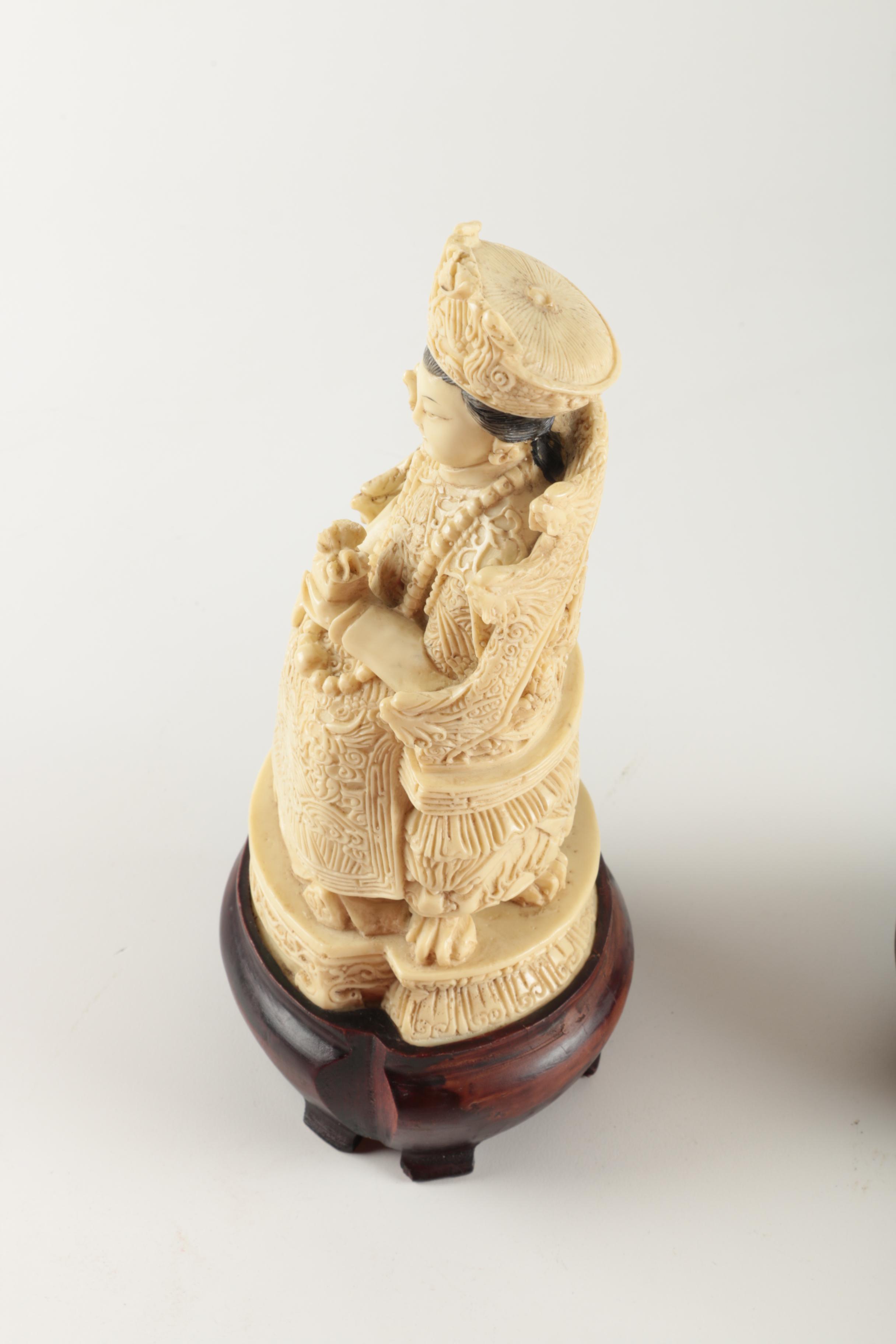 Resin Chinese Emperor and Empress Statuettes