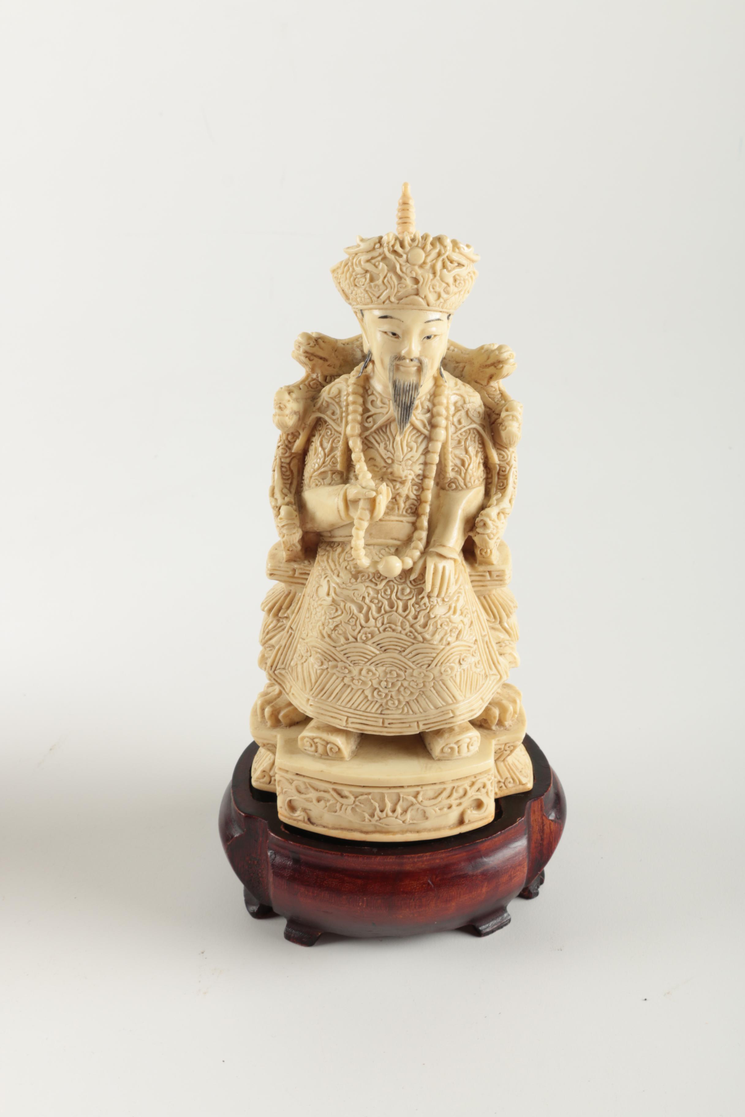 Resin Chinese Emperor and Empress Statuettes