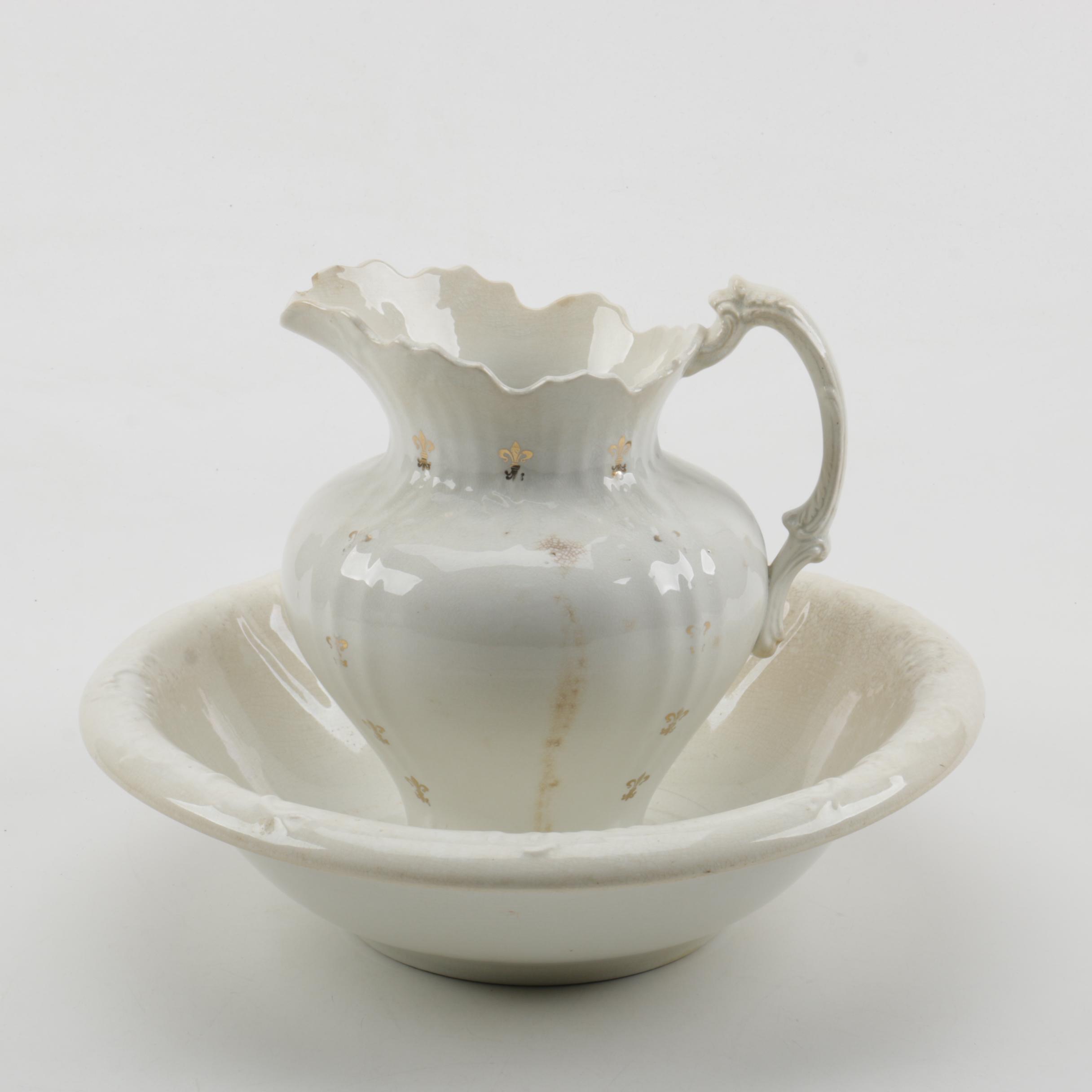 Vintage Semi-Porcelain Ewer and Basin Set