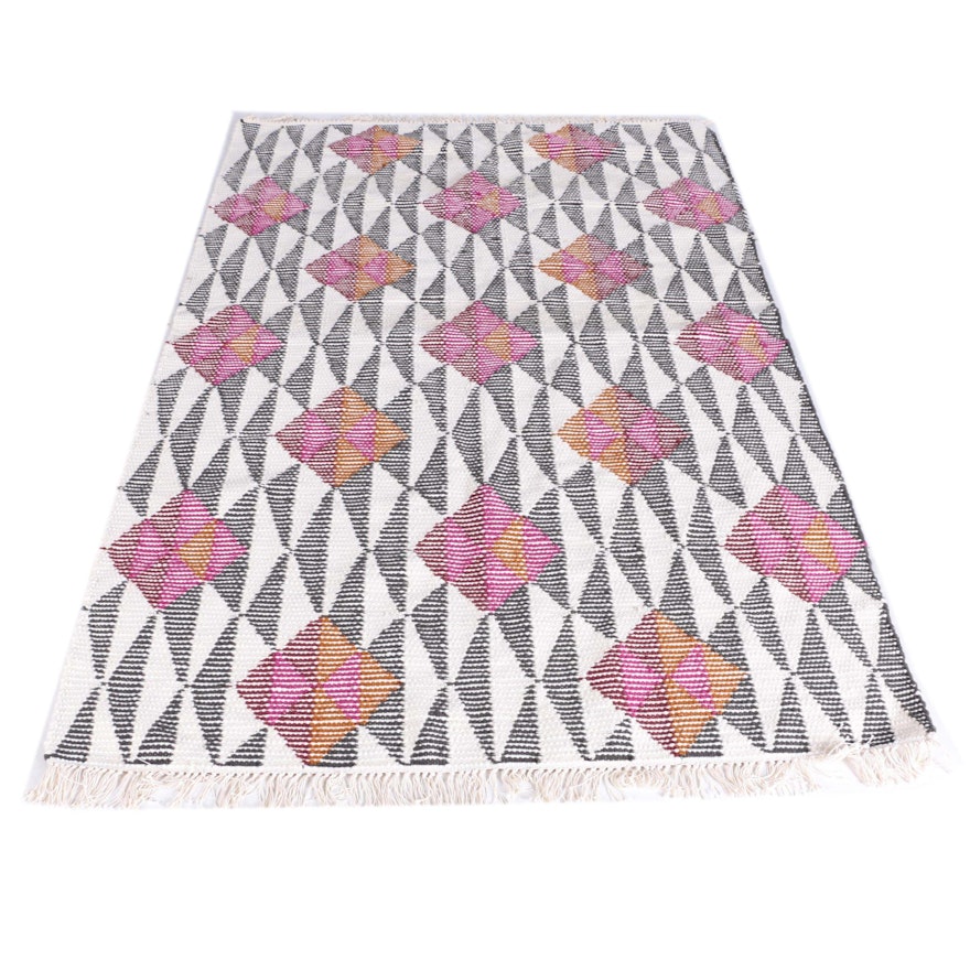 Handwoven Indian Wool and Cotton Area Rug
