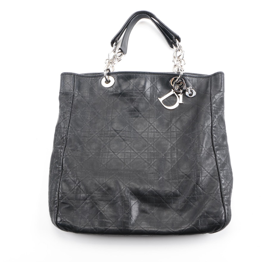 Dior Black Cannage Quilted Lambskin Leather Tote Bag