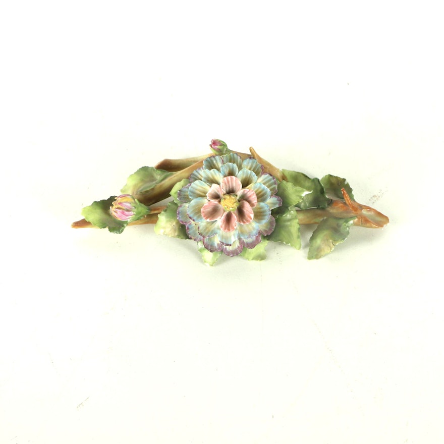 Signed Porcelain Sculpture of Floral Buds on a Vine