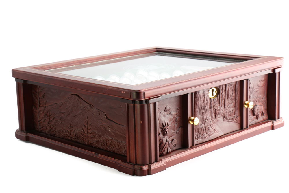 Wooden Display Chest of U.S. Statehood Quarters