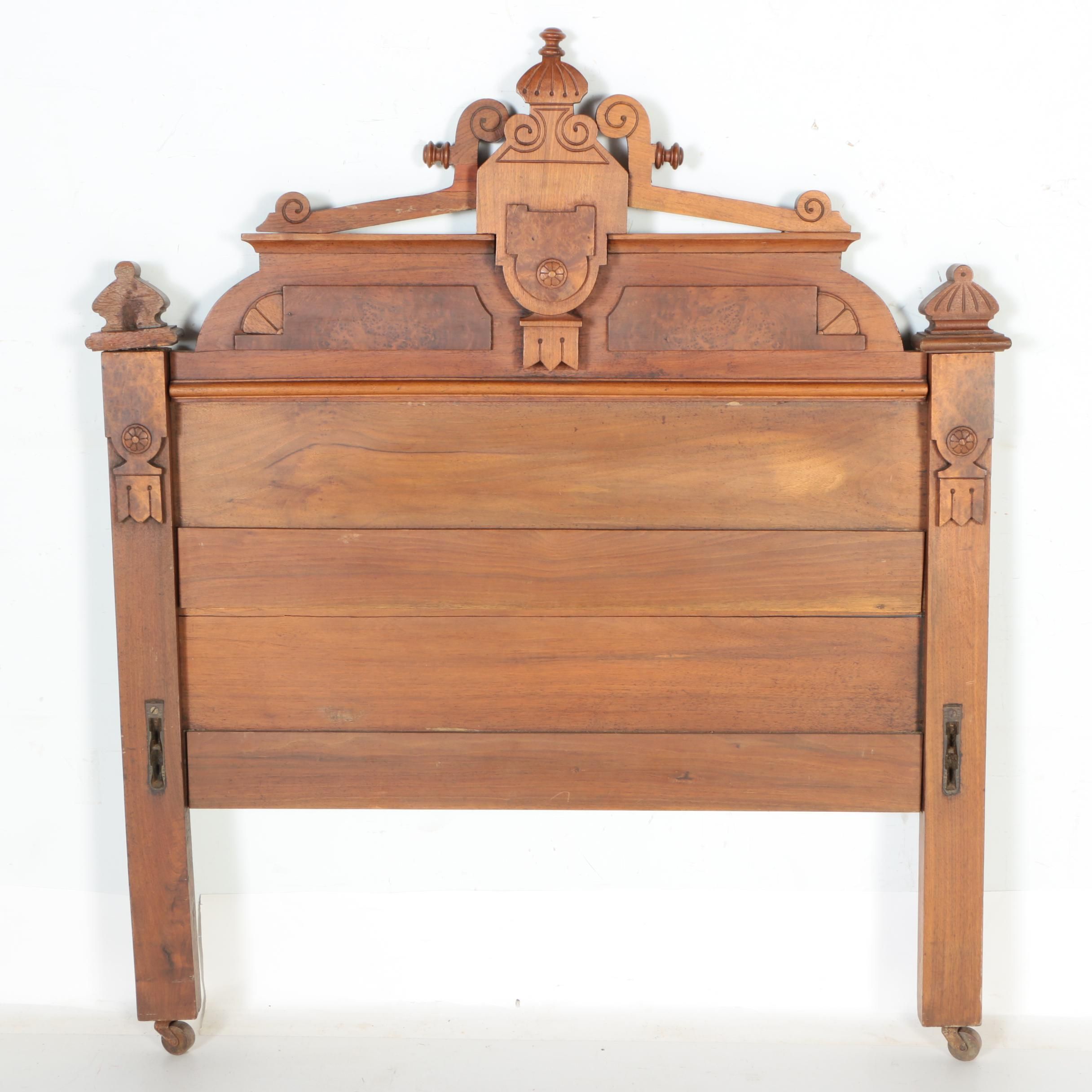 Antique Eastlake Walnut Twin Bed Headboard