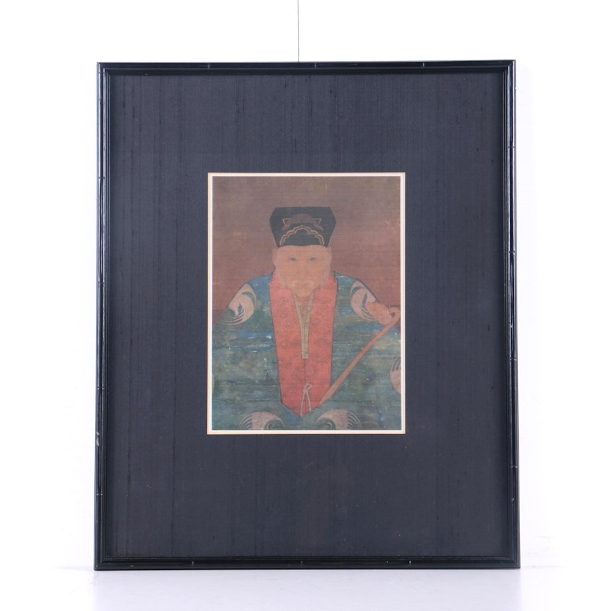 Chinese Lithograph on Fabric of a Man's Portrait