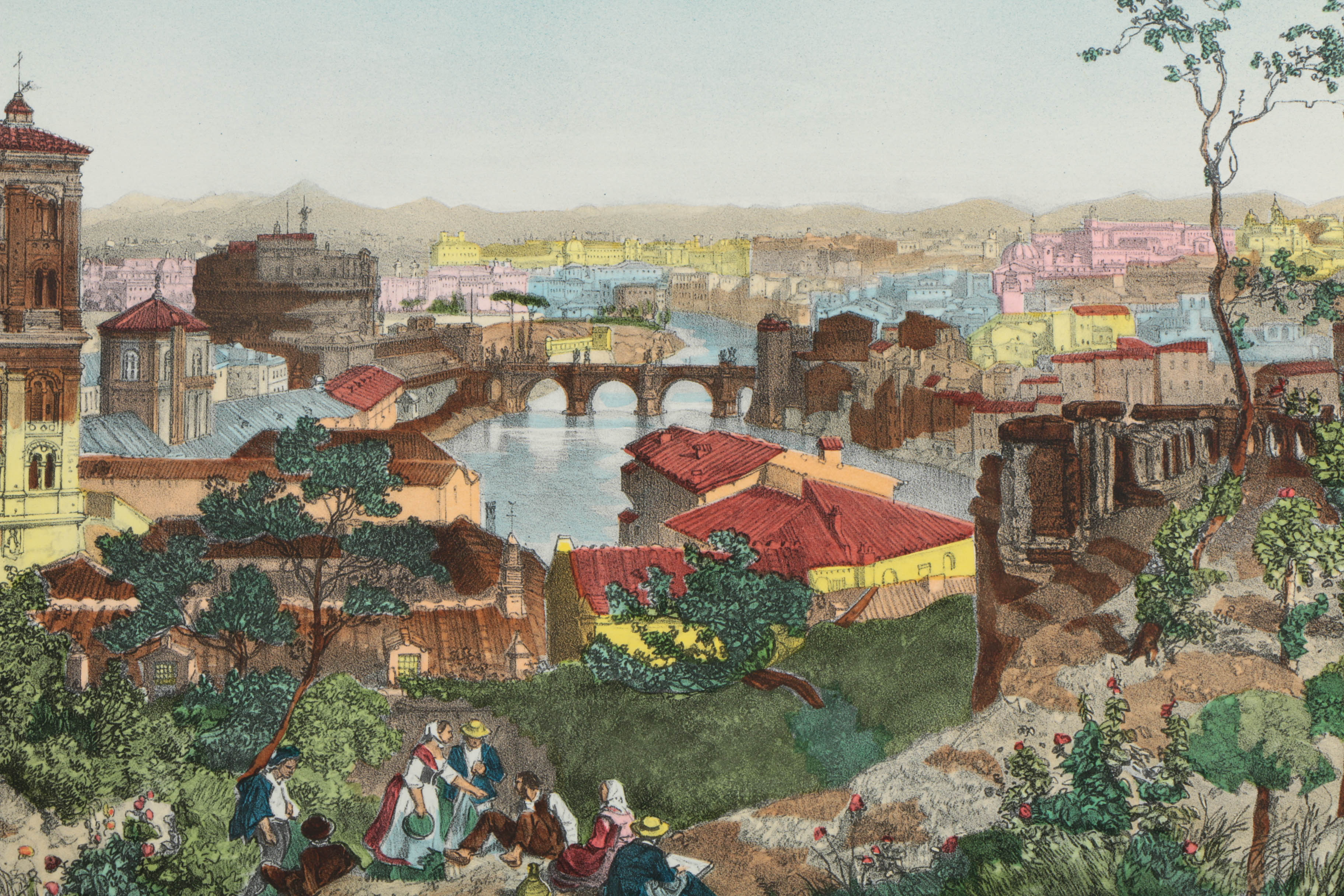 Collection of Hand-Colored Metzographs on Paper of Roman Architecture