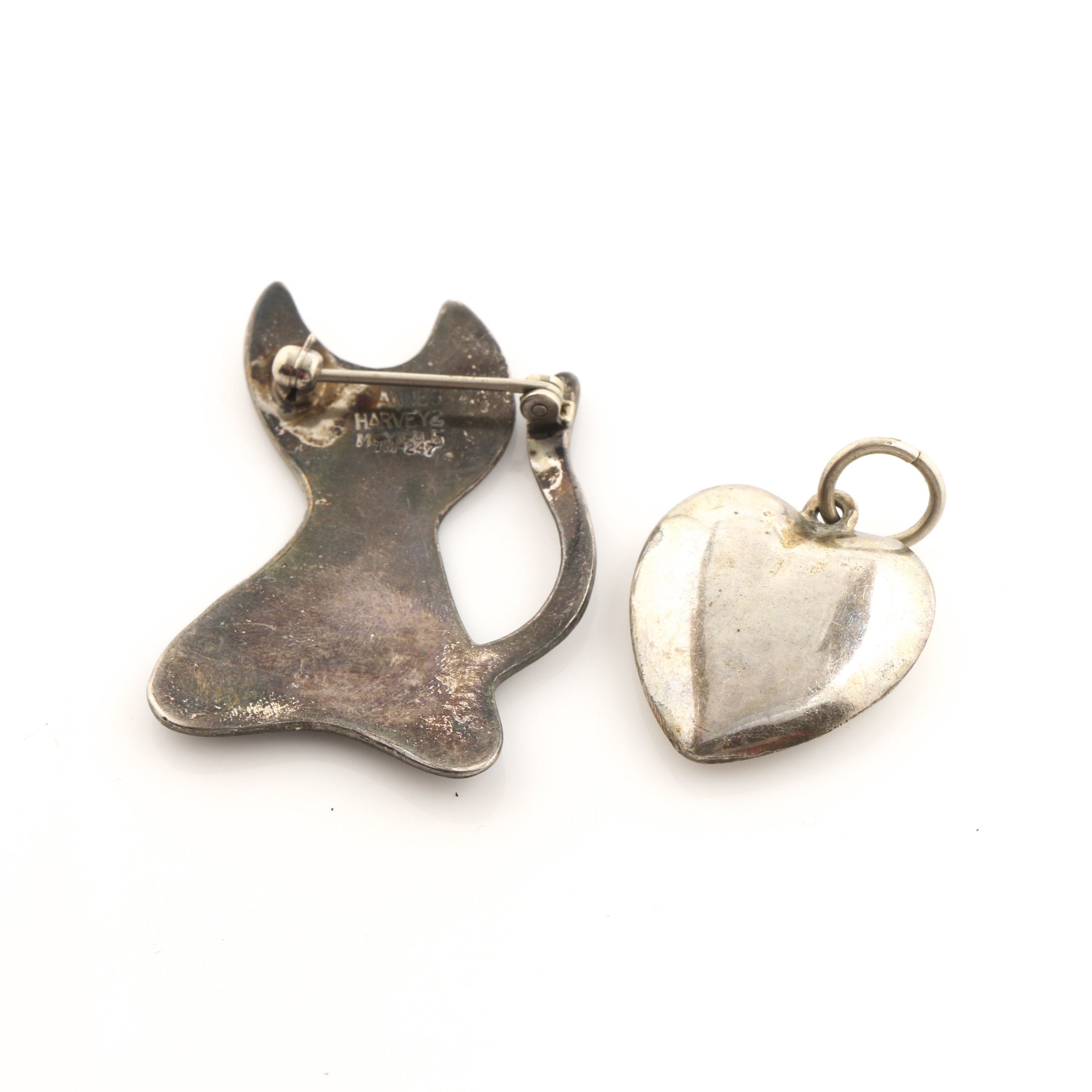 Sterling Silver Jewelry Featuring James Mason Inlay and Anne Harvey Enameled Cat