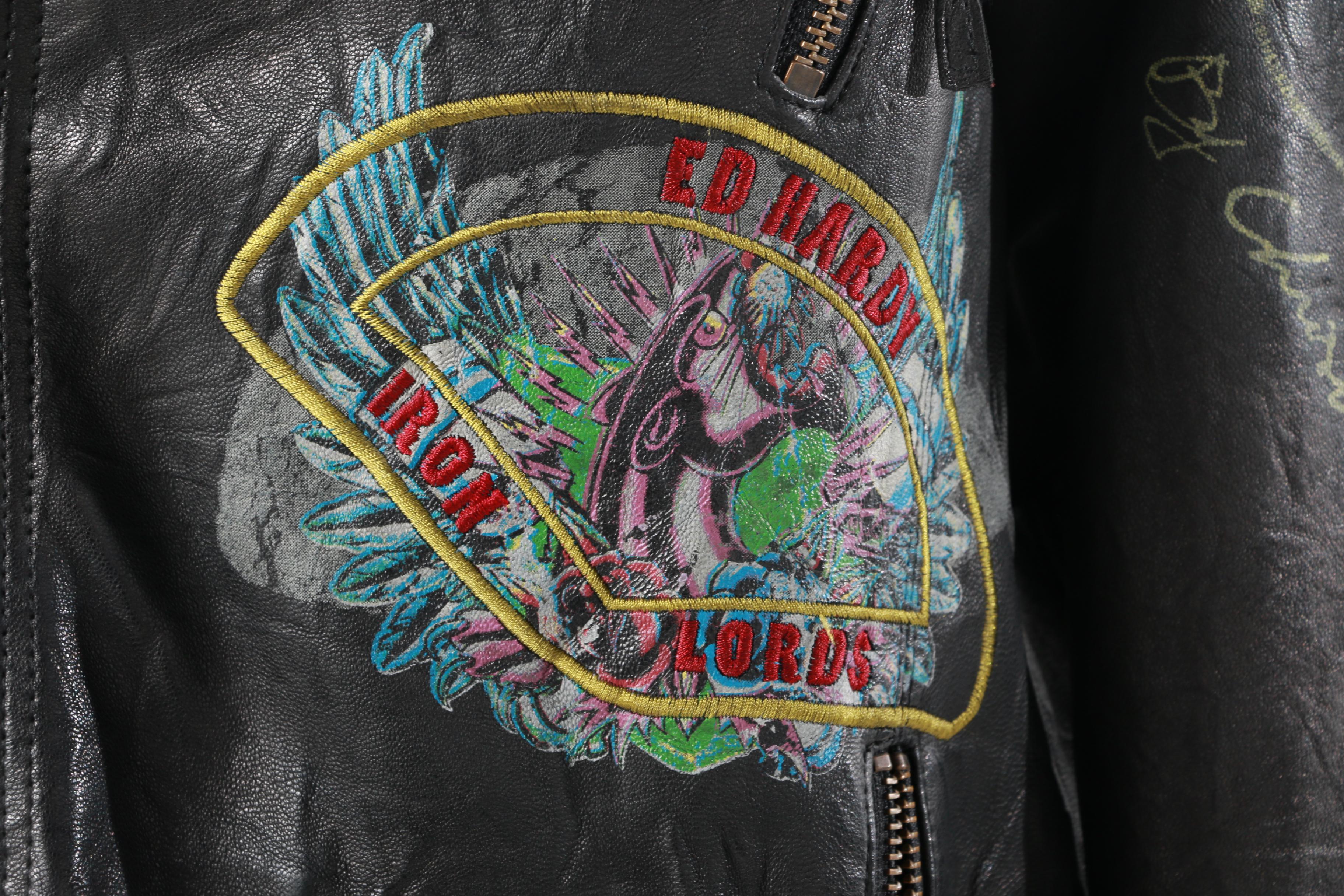 Ed Hardy Christian Audigier Men's Leather Iron Lords Jacket