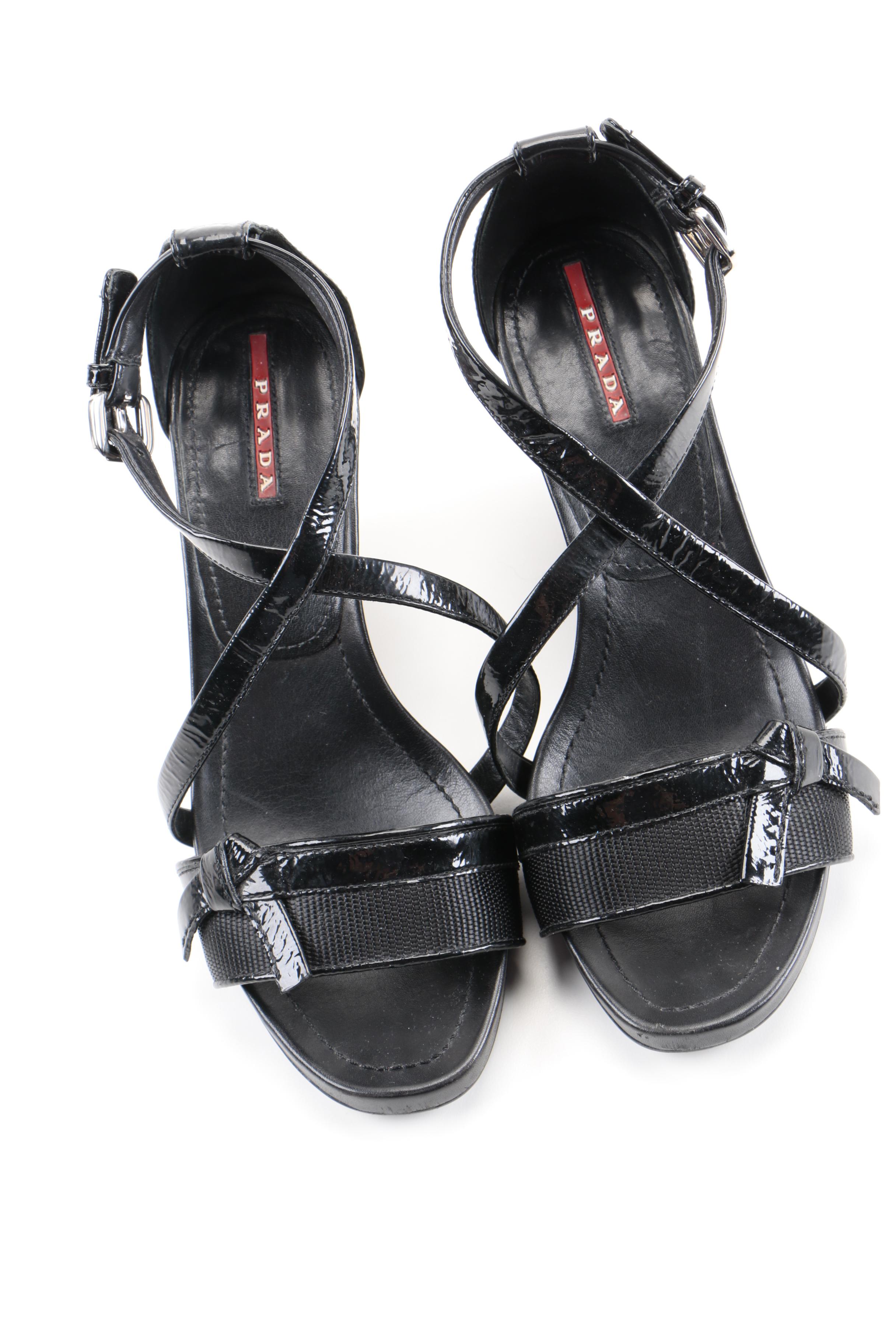 Prada Black Patent Leather Wedges