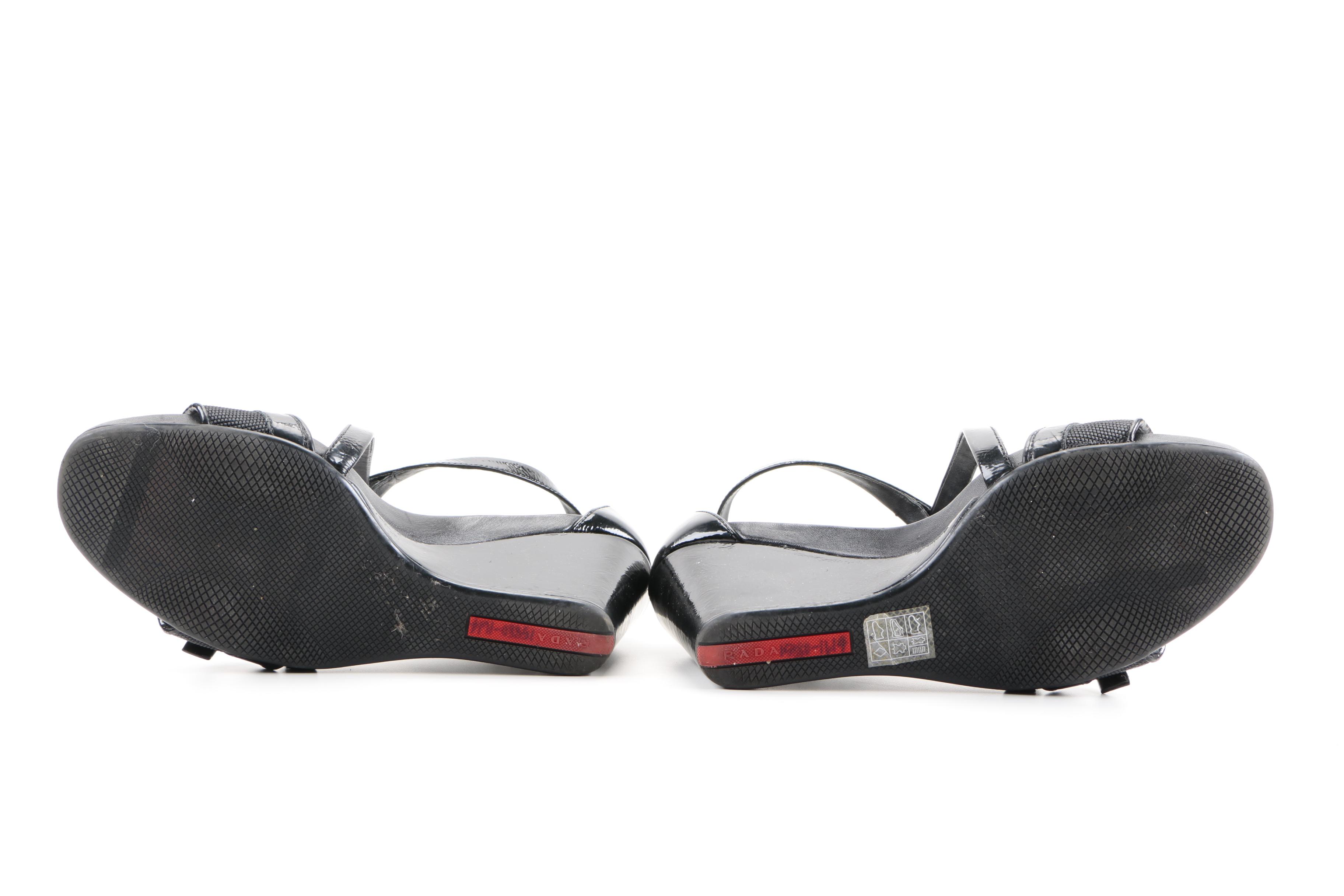 Prada Black Patent Leather Wedges